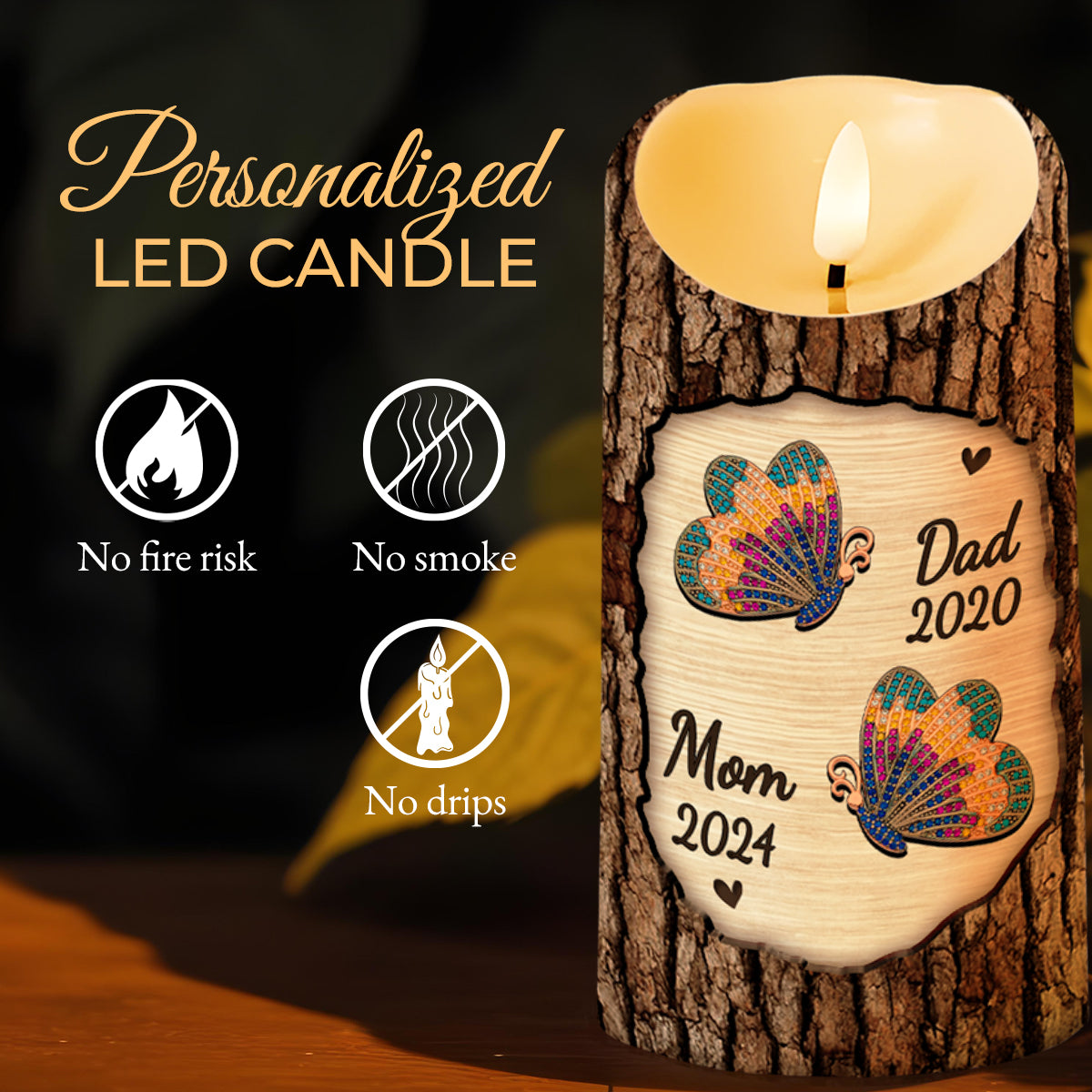 Butterfly And Heart Memorial Custom LED Candle