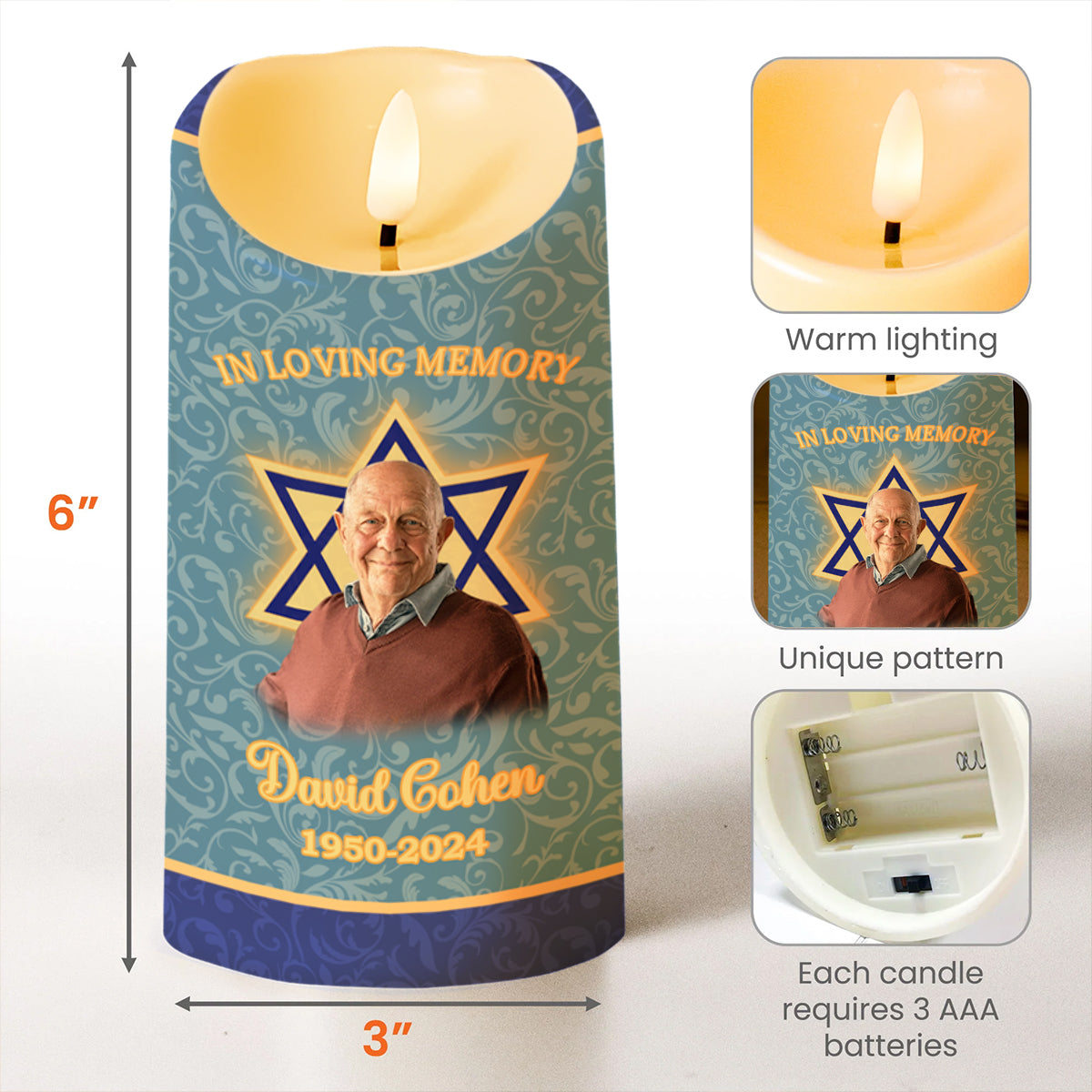 You Live On In Hearts, Star Of David, Butterflies And Floral Memory Candle