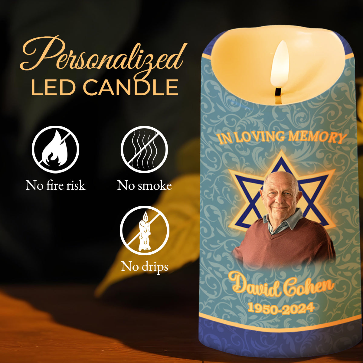 You Live On In Hearts, Star Of David, Butterflies And Floral Memory Candle