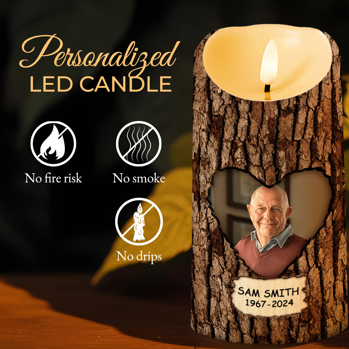 Goodbyes Are Not The End Tree Bark Memorial LED Plaque