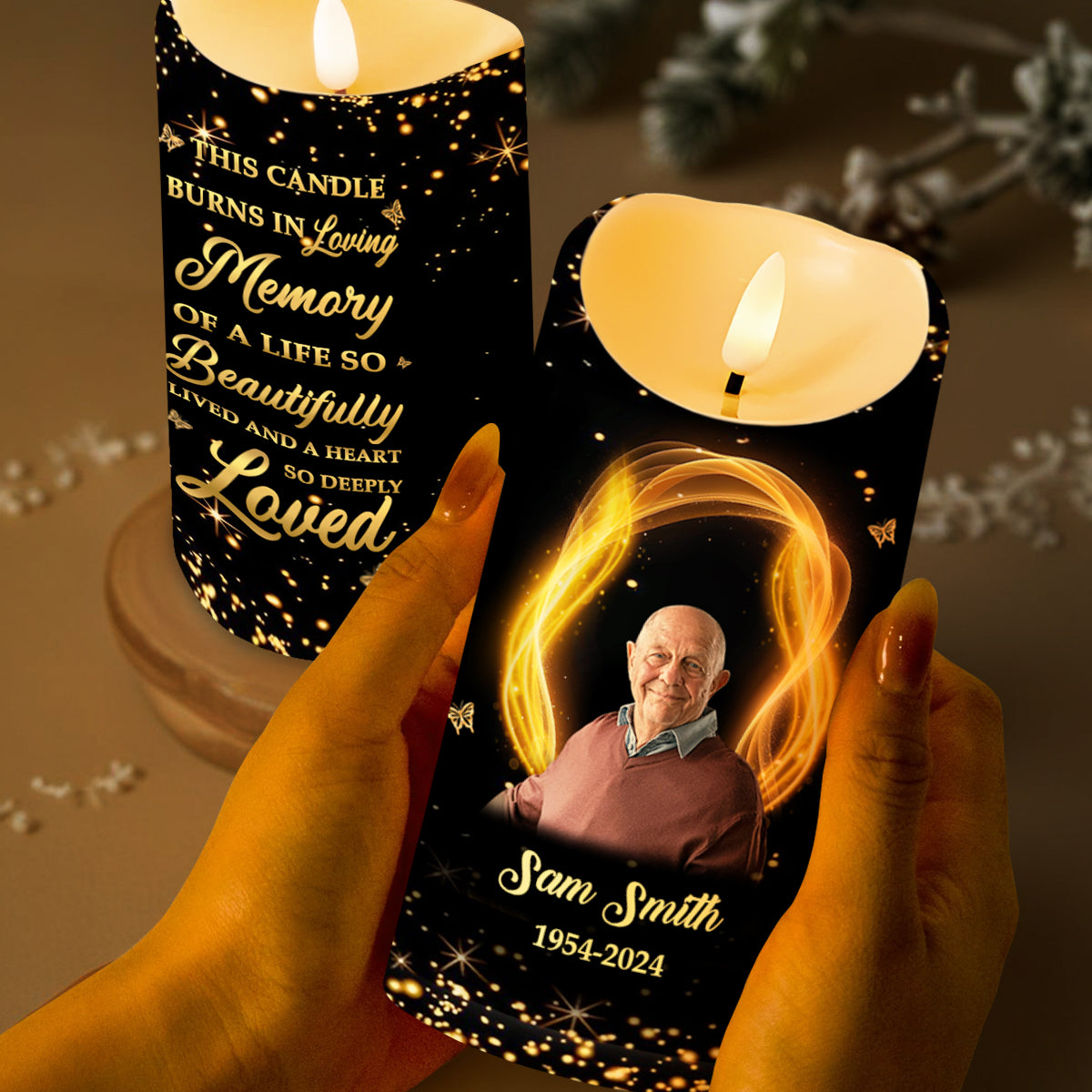 Memory Of A Beautifully Lived Life and Deeply Loved Heart - Personalized Custom LED Candle - HME146_LECA