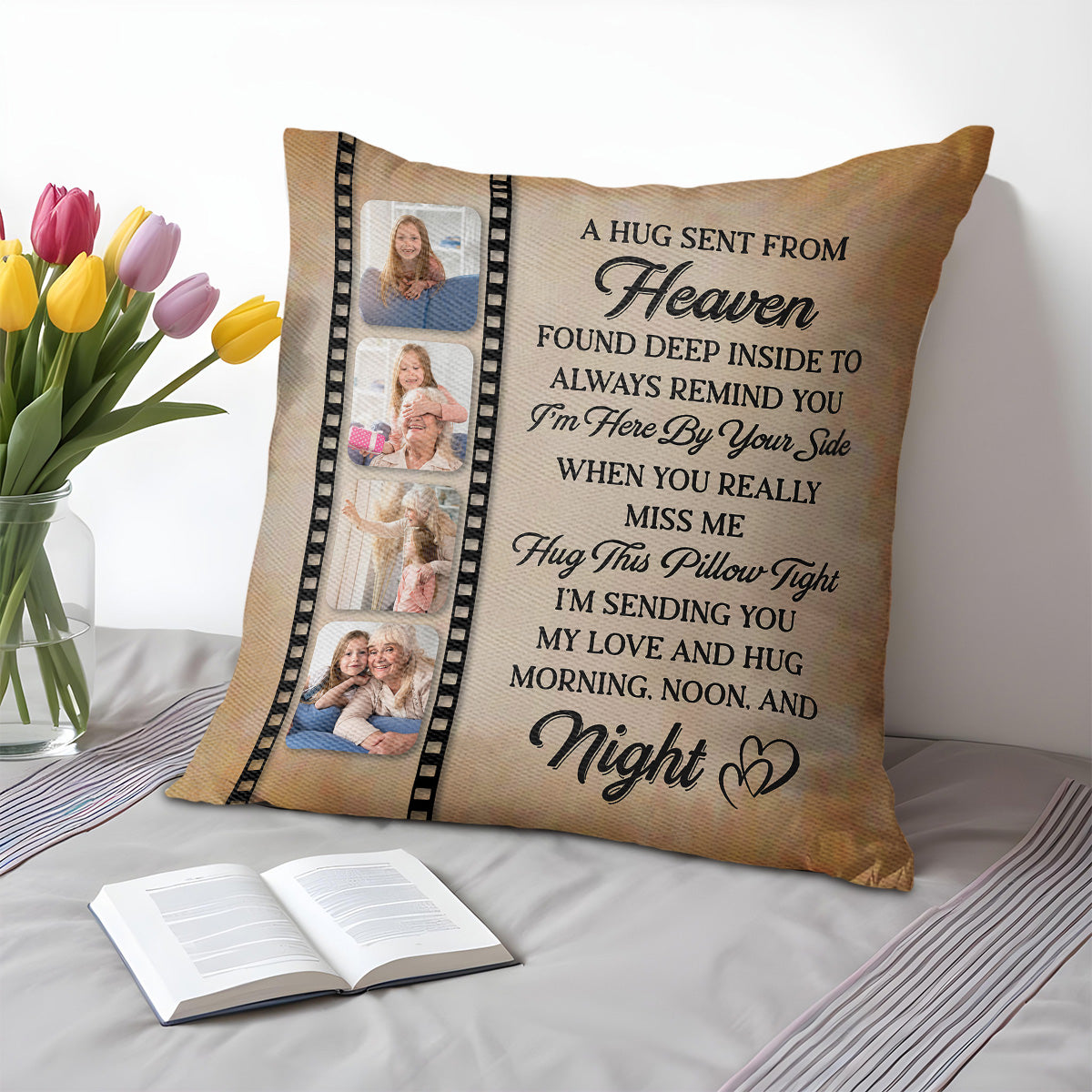 Heavenly Hug Sentimental Pillow With Film Strip Design