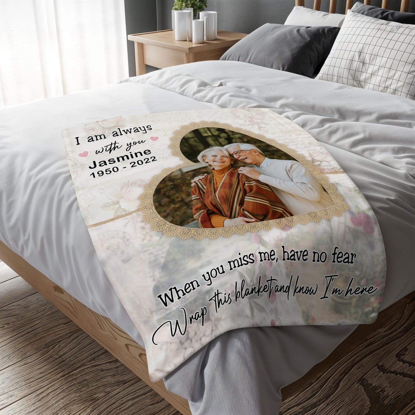 Wrap This Blanket And Know I'm Here With Floral Pattern And Heart Frame