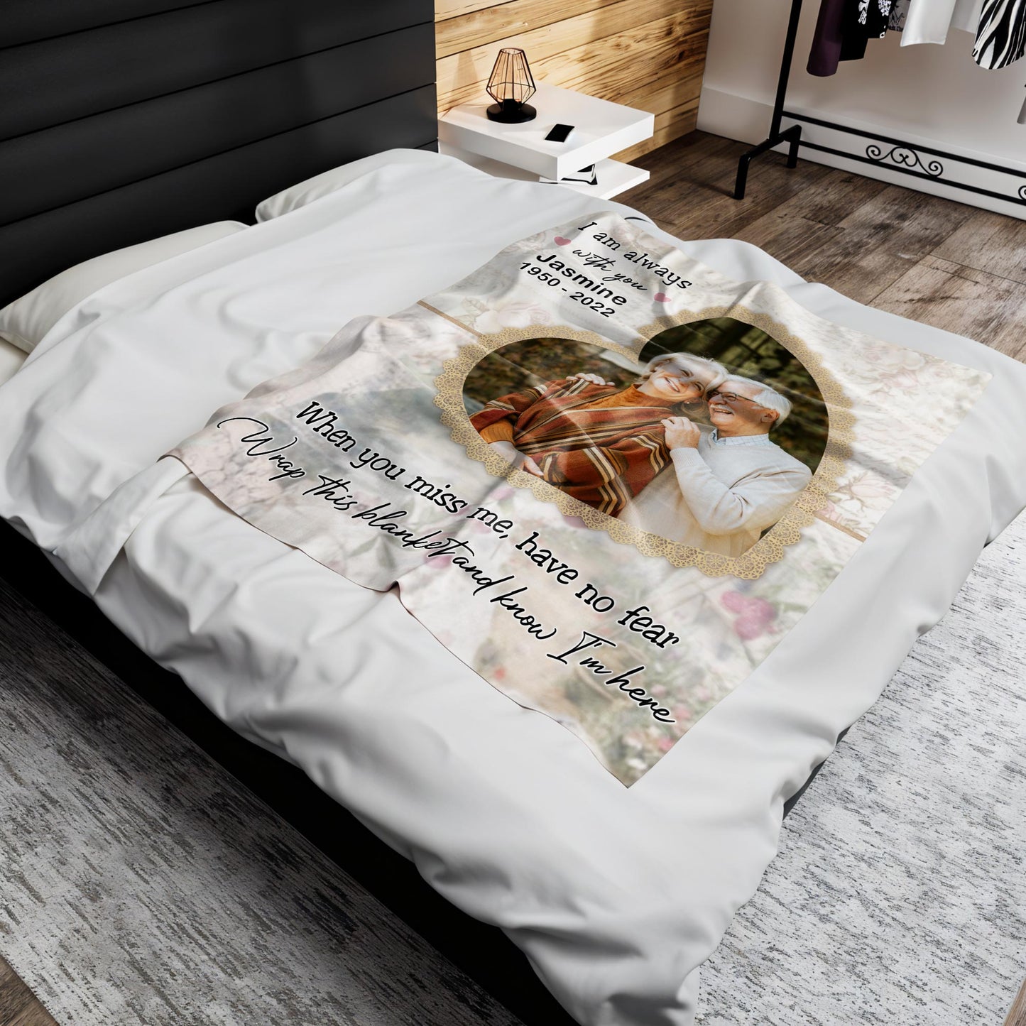 Wrap This Blanket And Know I'm Here With Floral Pattern And Heart Frame