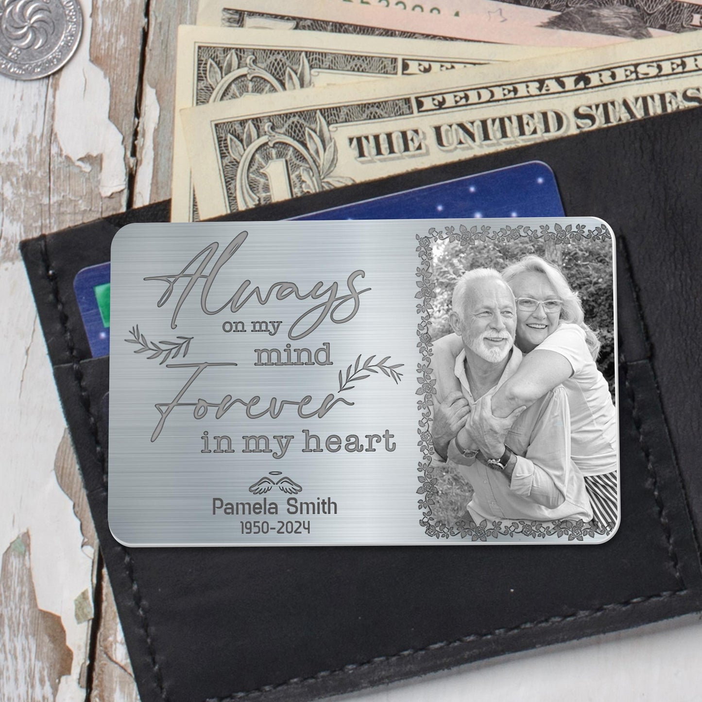 Always On My Mind Forever In My Heart Memorial Wallet Card - Personalized Aluminum Wallet Card - HME153_ALCA