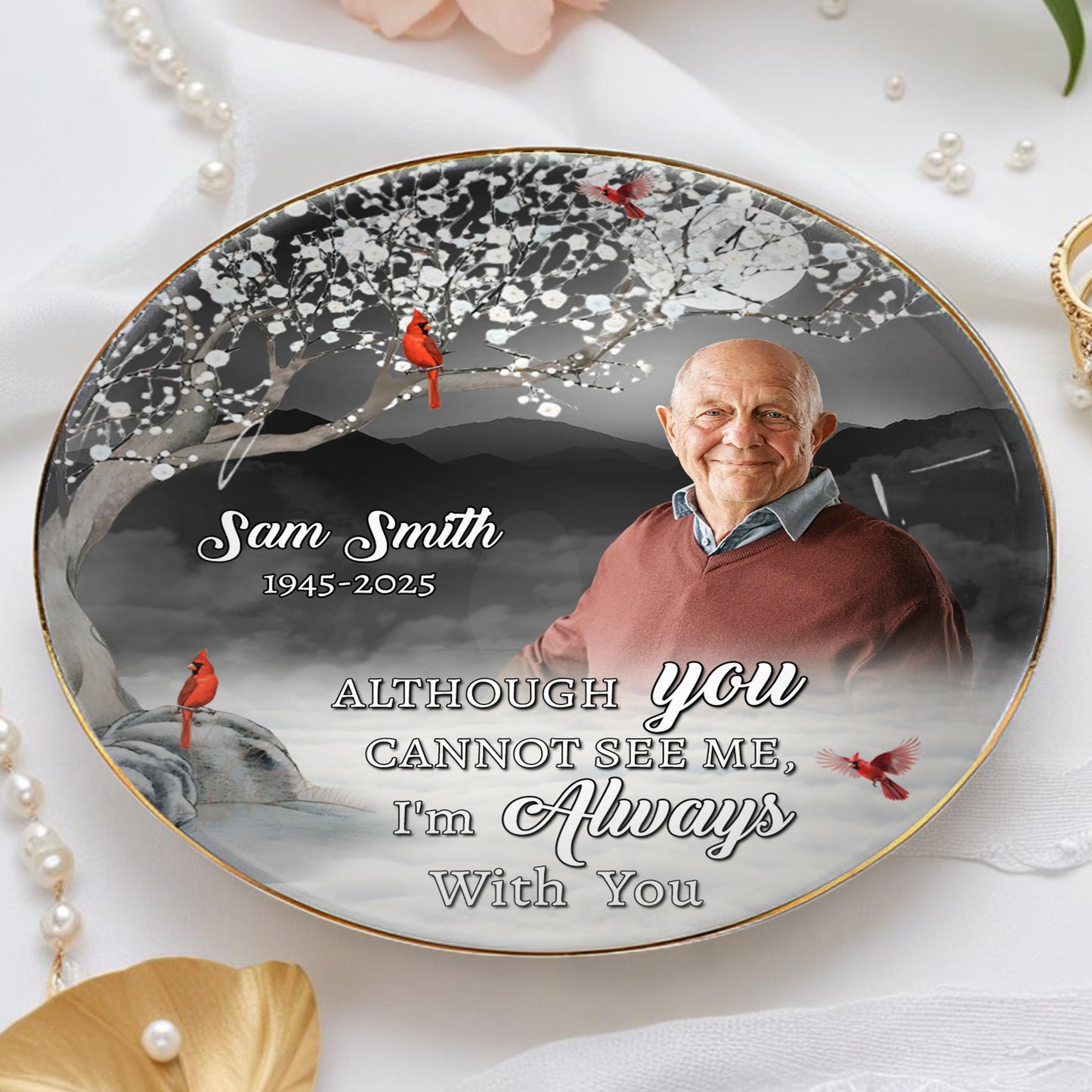 Always With You Memorial Ceramic Dish With Cardinal Birds