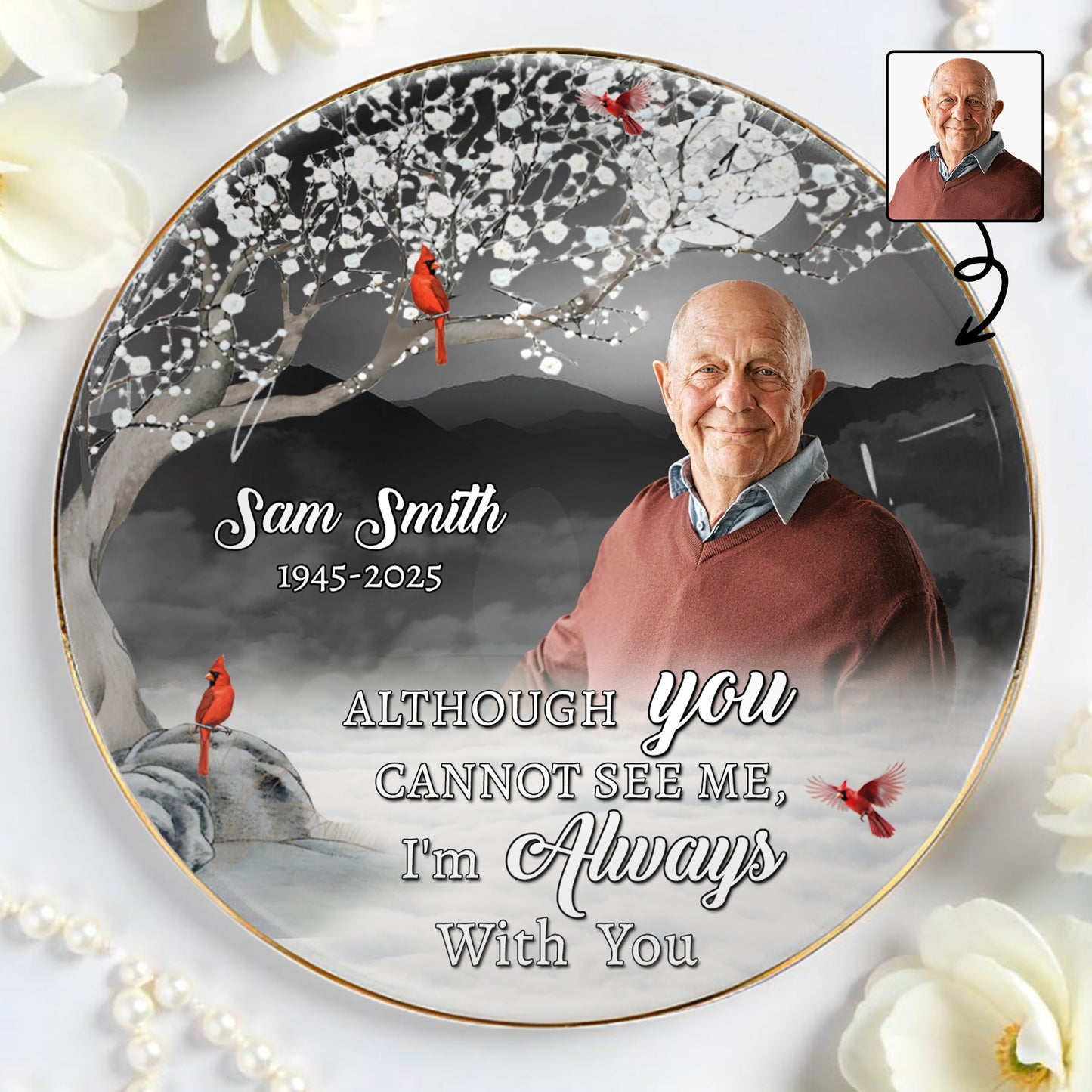 Always With You Memorial Ceramic Dish With Cardinal Birds