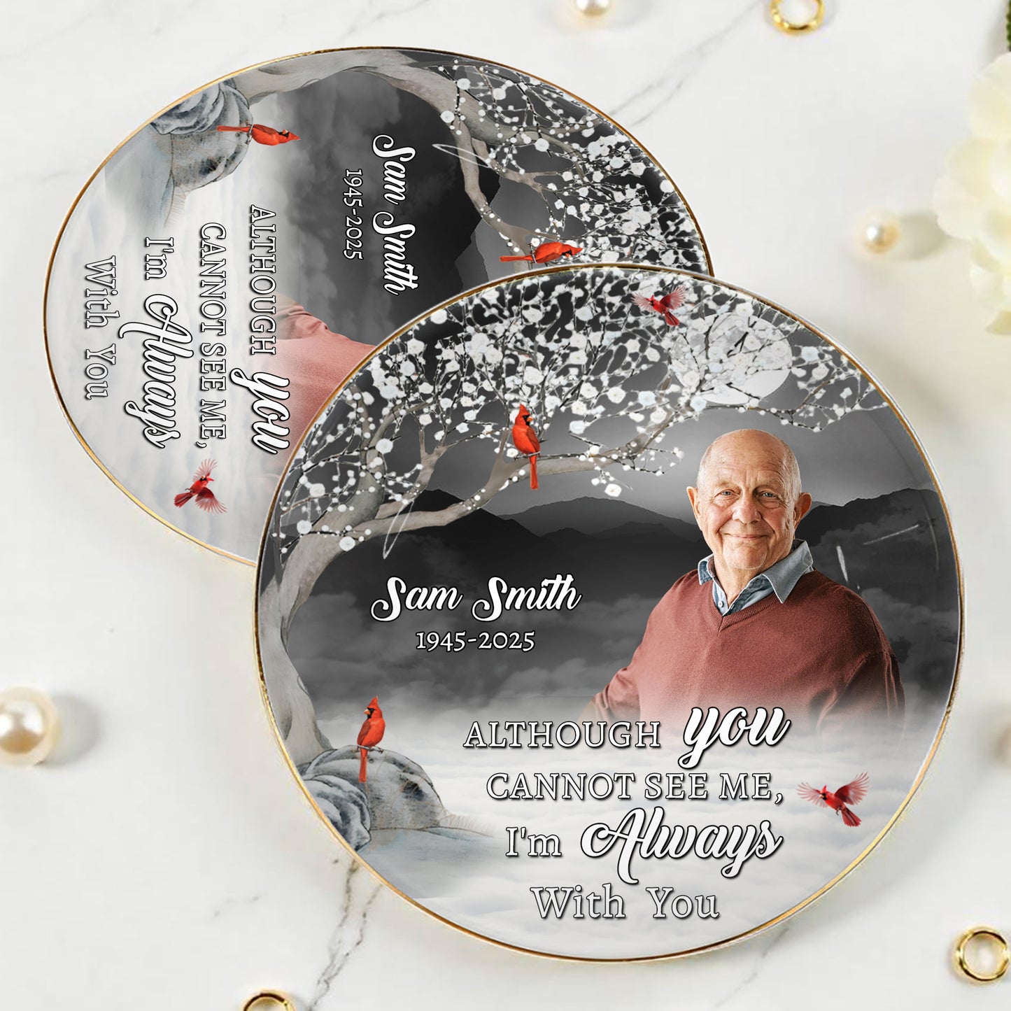 Always With You Memorial Ceramic Dish With Cardinal Birds