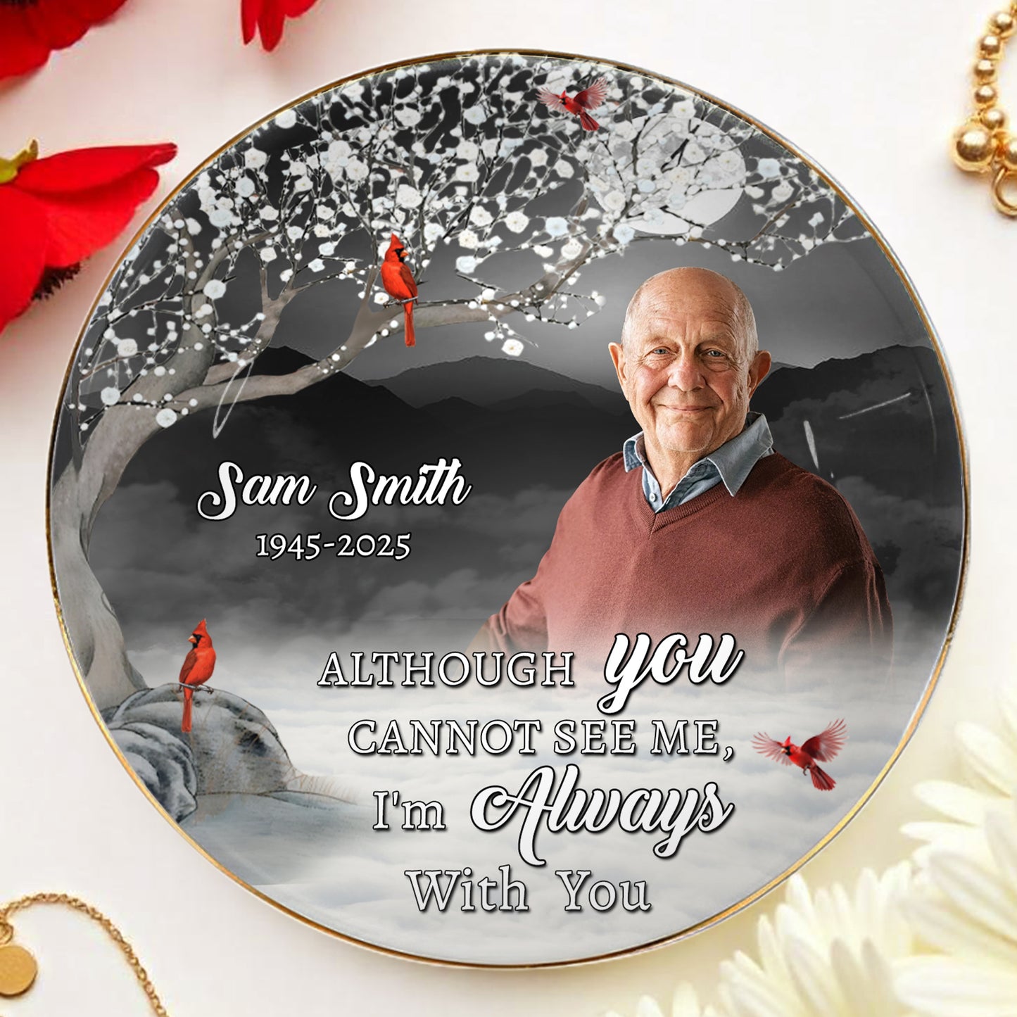 Always With You Memorial Ceramic Dish With Cardinal Birds