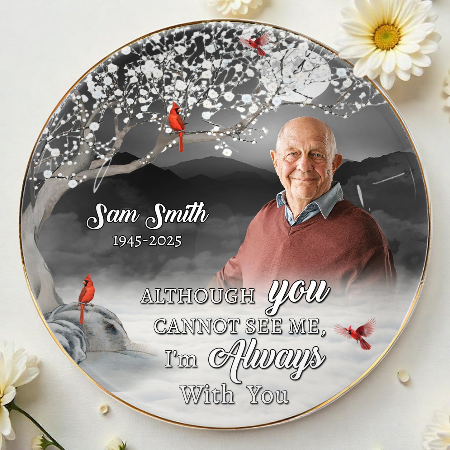 Always With You Memorial Ceramic Dish With Cardinal Birds
