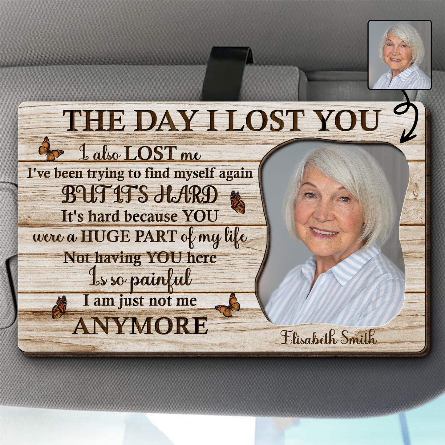 The Day I Lost You Memorial Photo Frame With Butterflies - Personalized Custom Shaped Car Visor Clip - HME162_VIS