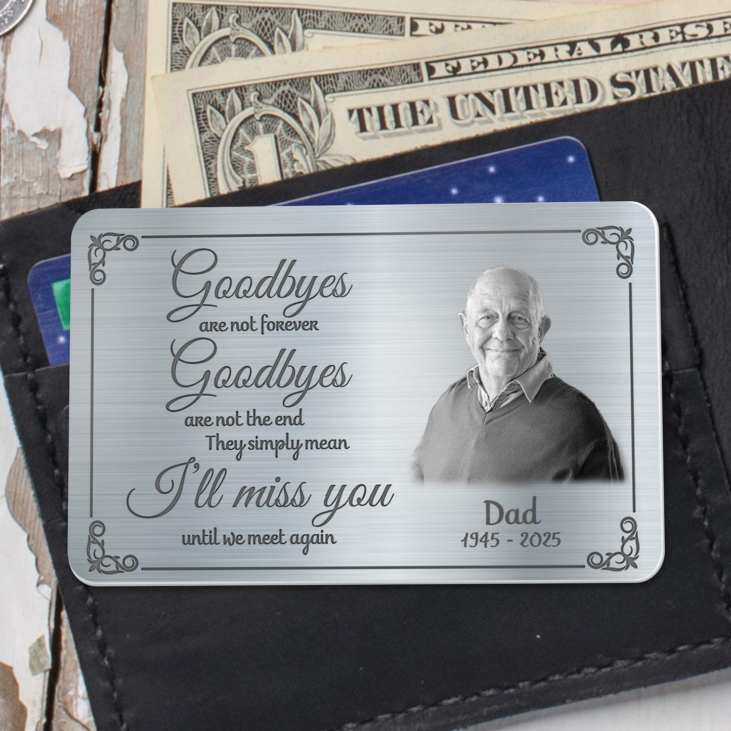 Goodbyes Are Not Forever, Portrait, Memorial Aluminum Wallet Card