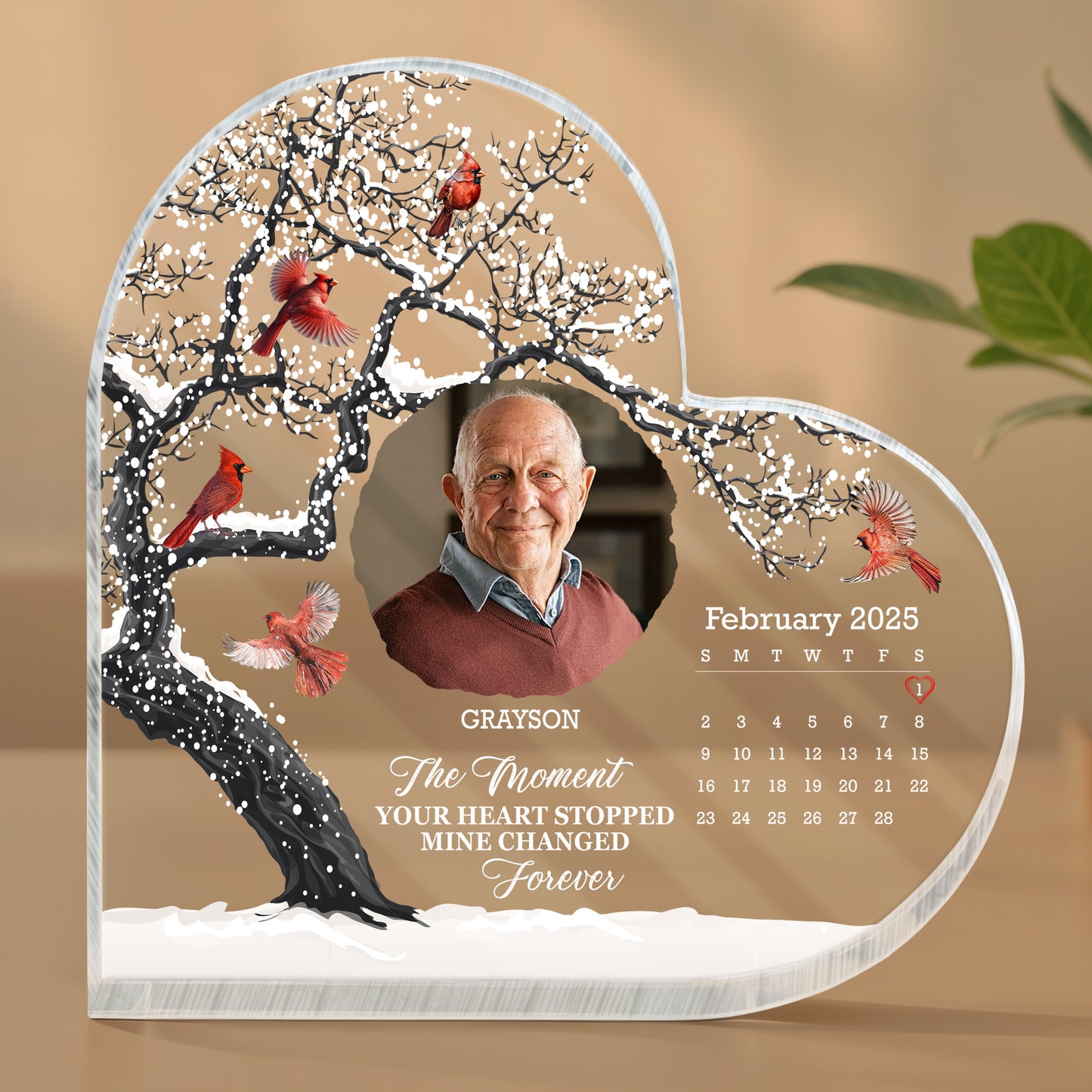 The Moment Your Heart Stopped, Tree and Birds - Personalized Heart Shaped Acrylic Plaque - HME170_HAP