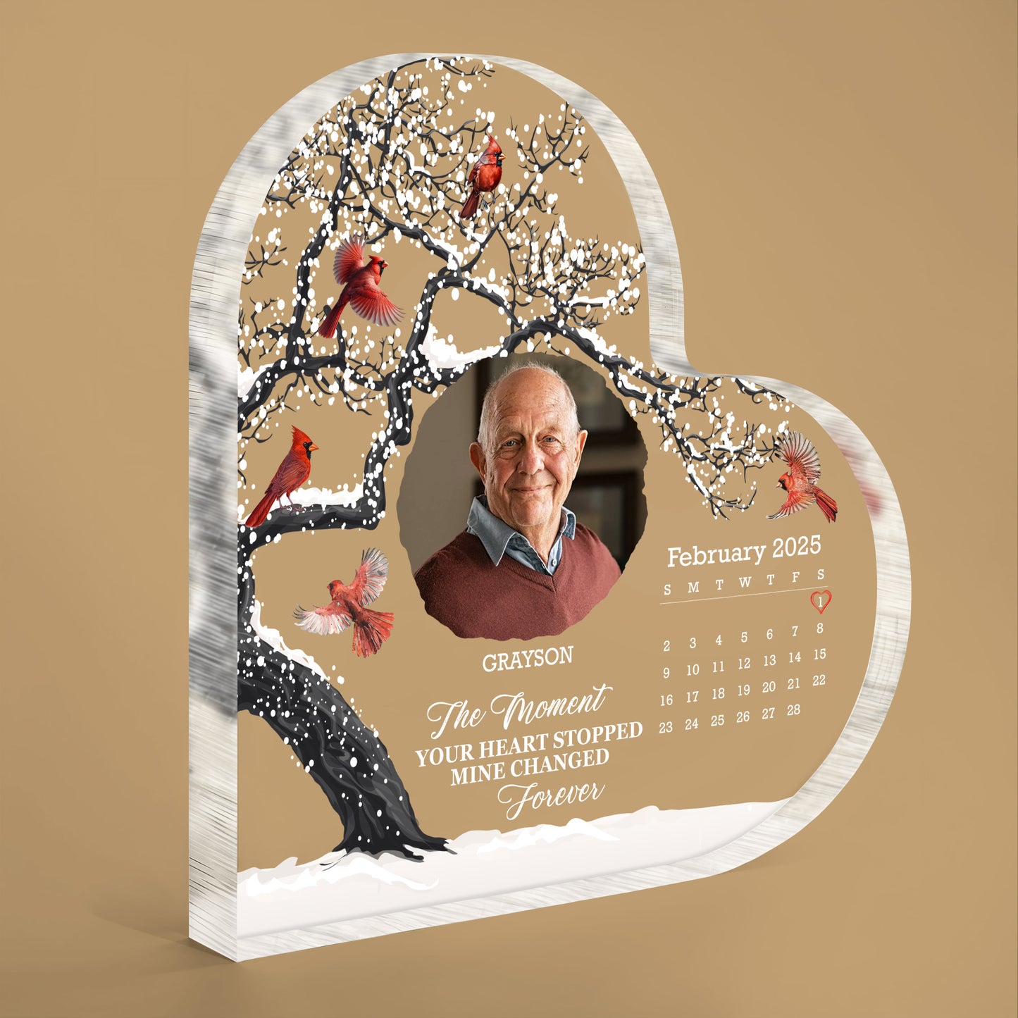 The Moment Your Heart Stopped, Tree and Birds - Personalized Heart Shaped Acrylic Plaque - HME170_HAP