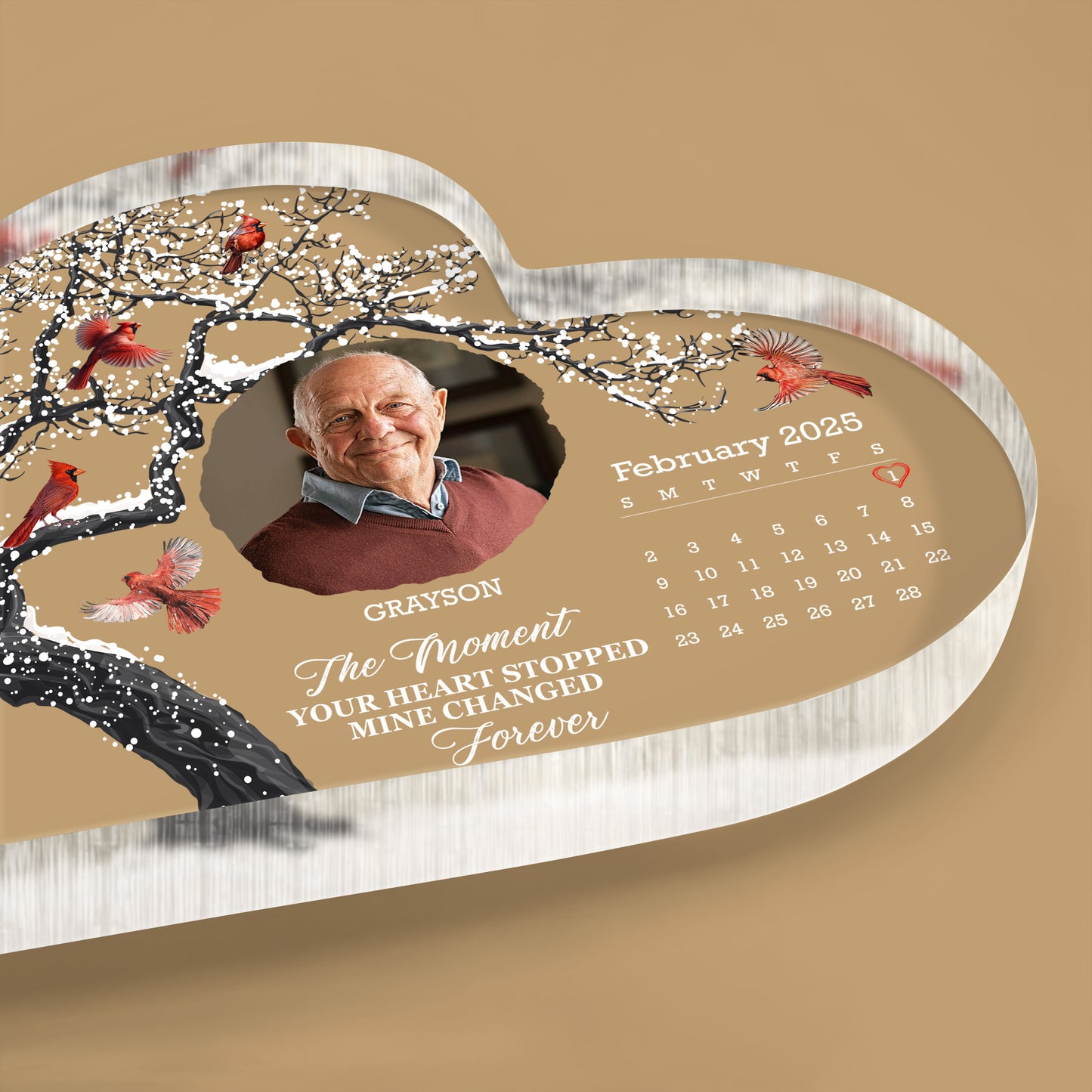 The Moment Your Heart Stopped, Tree and Birds - Personalized Heart Shaped Acrylic Plaque - HME170_HAP