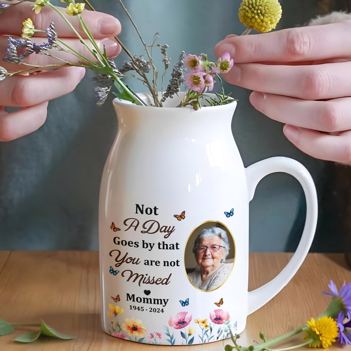 Not A Day Goes by that You are not Missed Mommy, Butterflies and Flowers