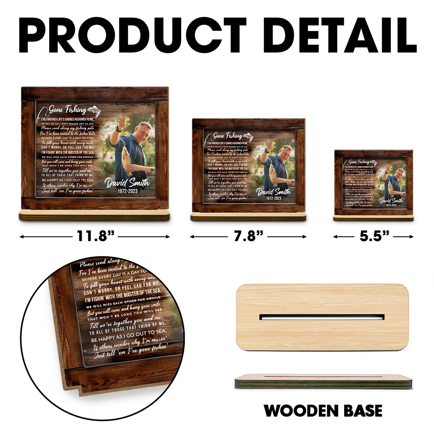 Pêche à la ligne - Plaque en bois personnalisée à 2 couches avec base plate - HME177_WPLA