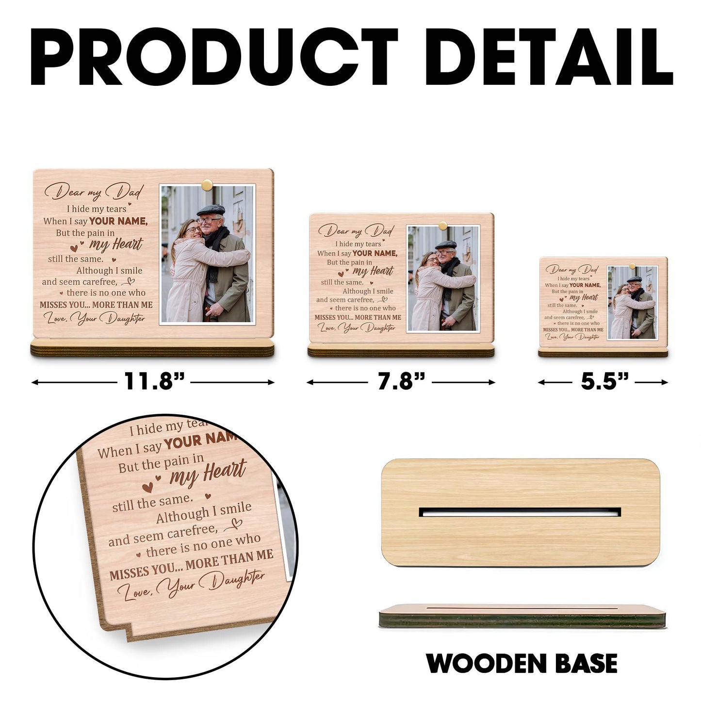 Dear My Dad, I Hide My Tears, Heart - Personalized Custom 2-Layer Wood Plaque With Flat Base - HME178_WPLA