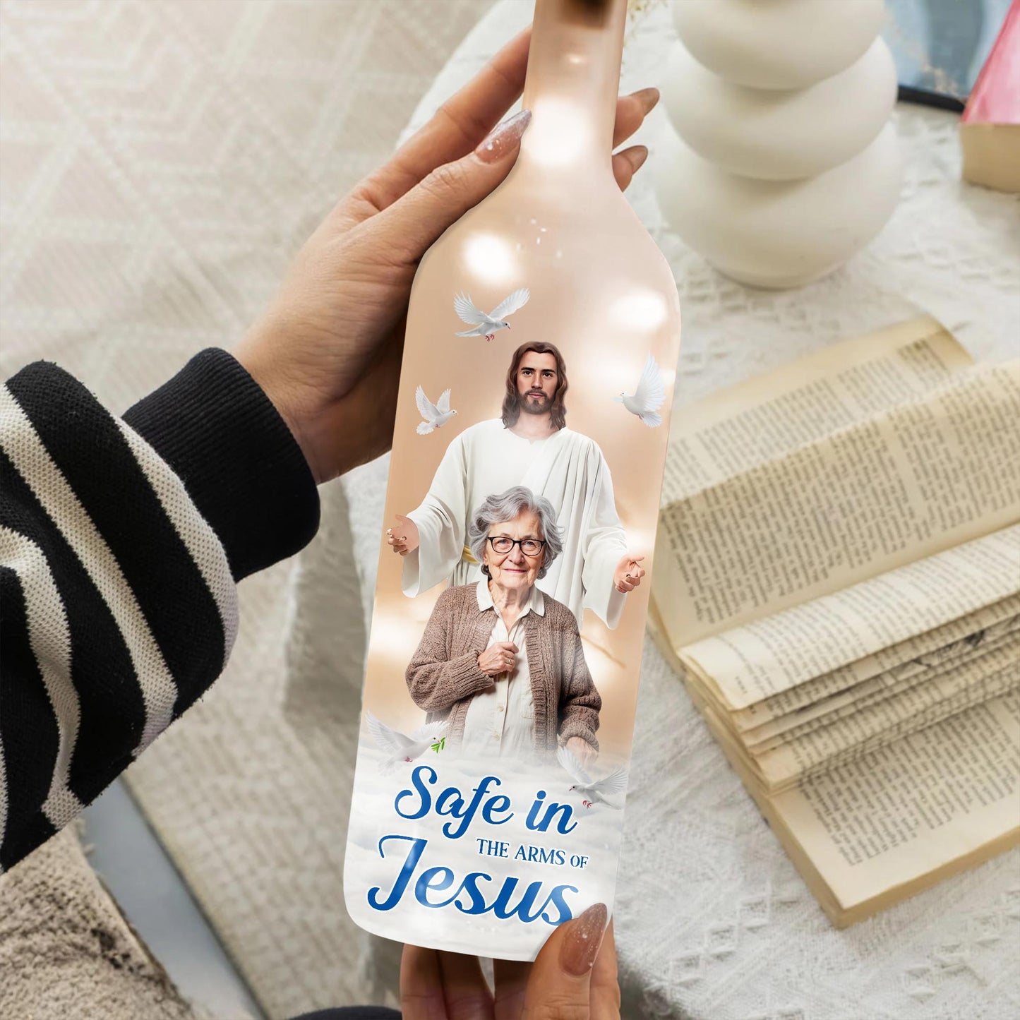 Safe In The Arms Of Jesus, Jesus and Dove Design