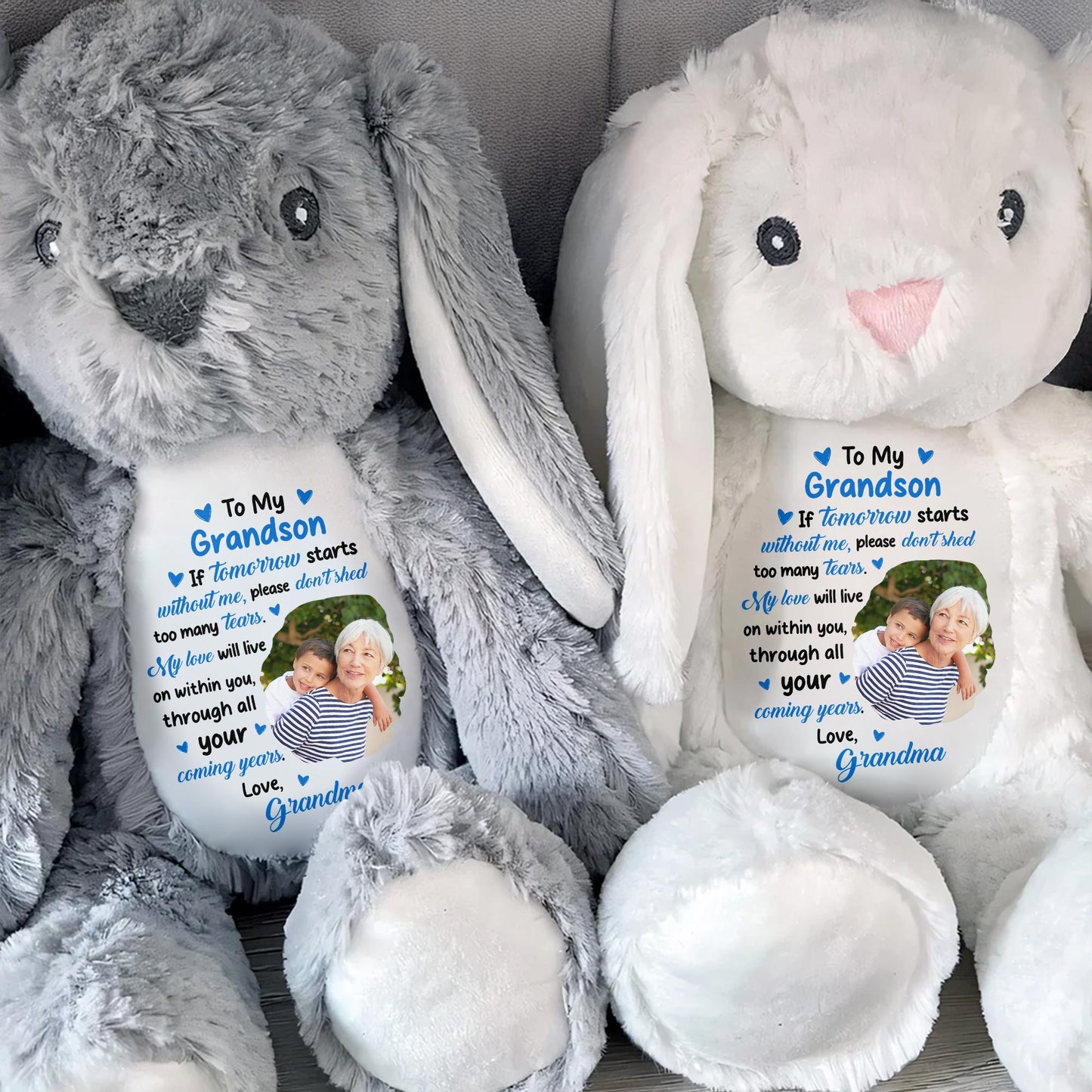 To My Grandson, If Tomorrow Starts Without Me, Stuffed Bunny and Photo Frames