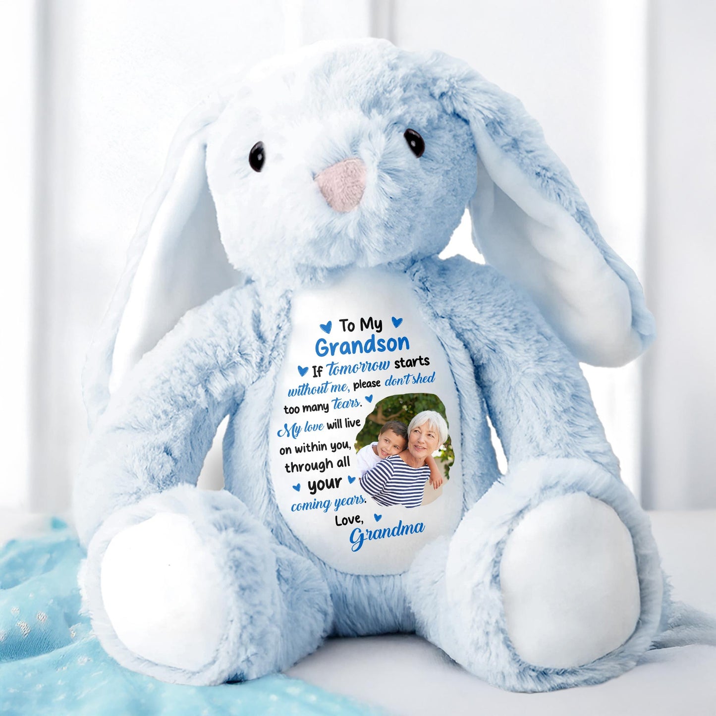 To My Grandson, If Tomorrow Starts Without Me, Stuffed Bunny and Photo Frames