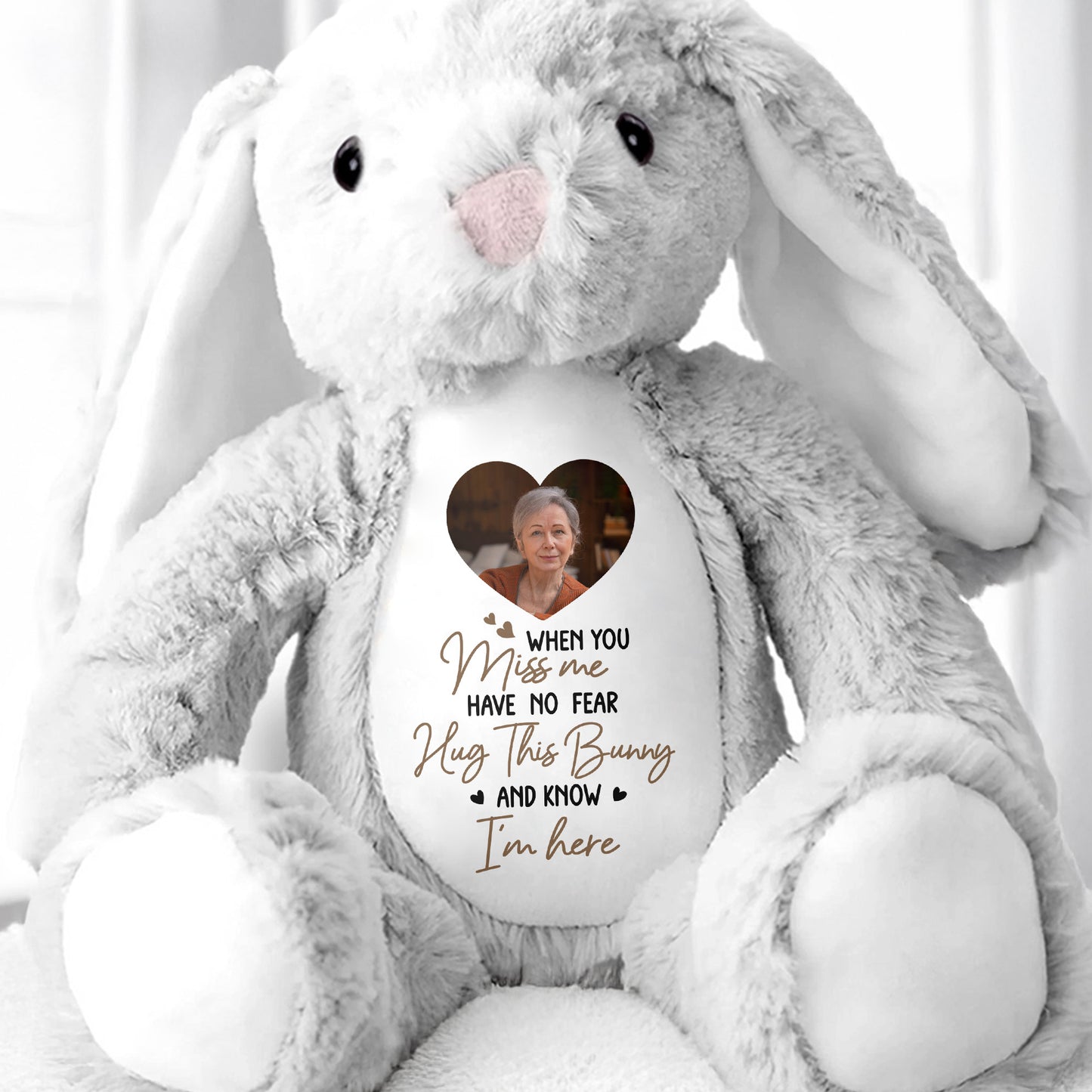 When You Miss Me, Hug This Bunny, Heart and Stuffed Bunny