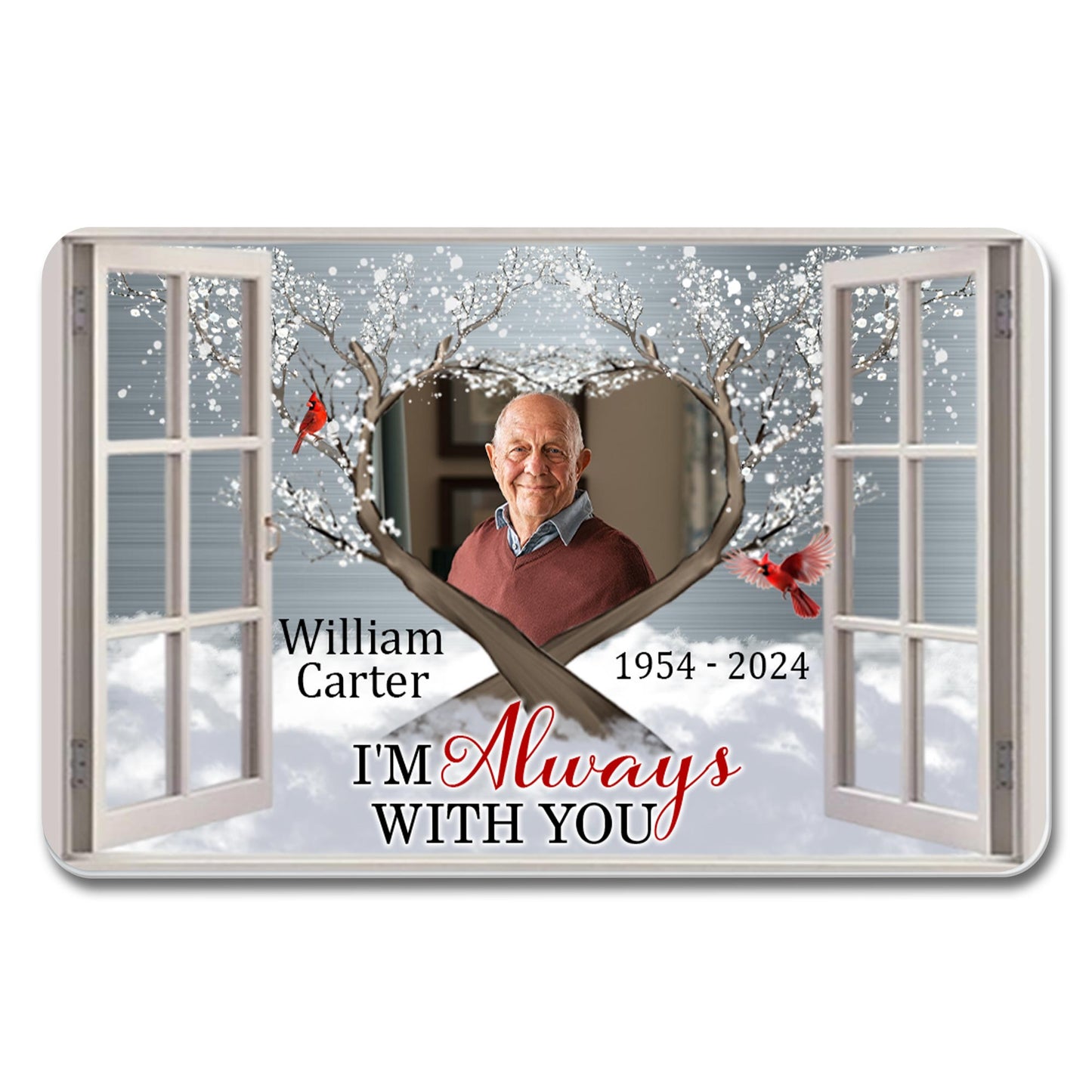 I'm Always With You, Window Frame With Cardinal Bird - Personalized Aluminum Wallet Card - HME204_ALCA