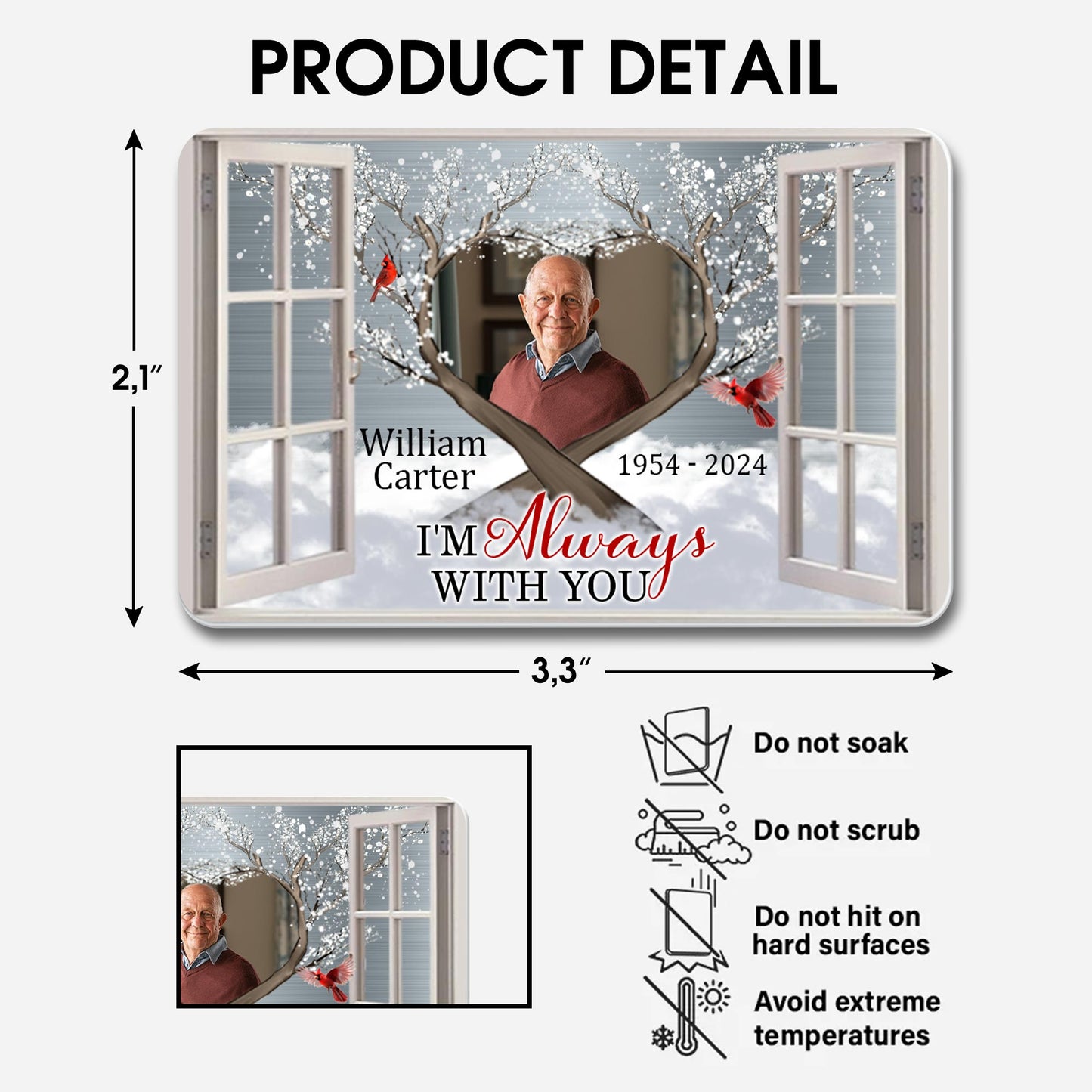 I'm Always With You, Window Frame With Cardinal Bird - Personalized Aluminum Wallet Card - HME204_ALCA