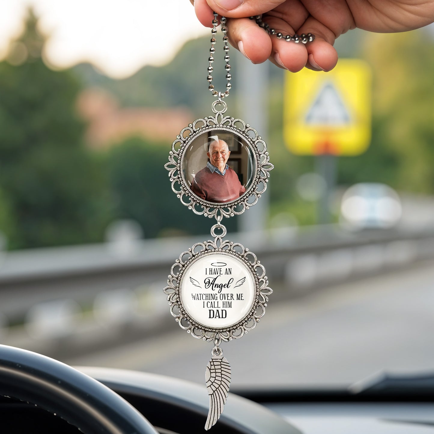 I Have An Angel Watching Over Me I Call Him Dad, Angel Wing and Pendant Charm - Personalized Hanging Ornament With Angel Wing, Pendant Charm - HME205_PECHA