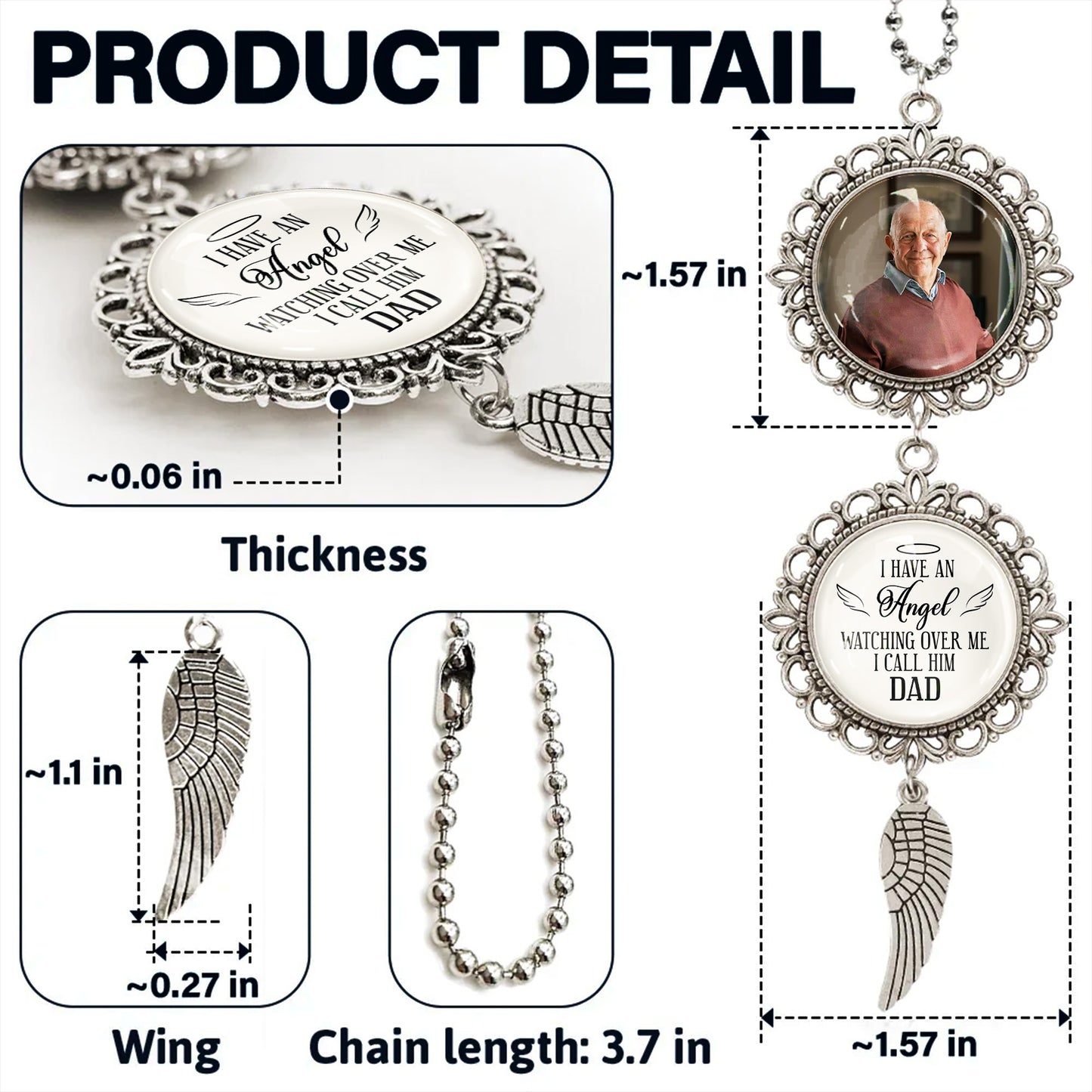 I Have An Angel Watching Over Me I Call Him Dad, Angel Wing and Pendant Charm - Personalized Hanging Ornament With Angel Wing, Pendant Charm - HME205_PECHA