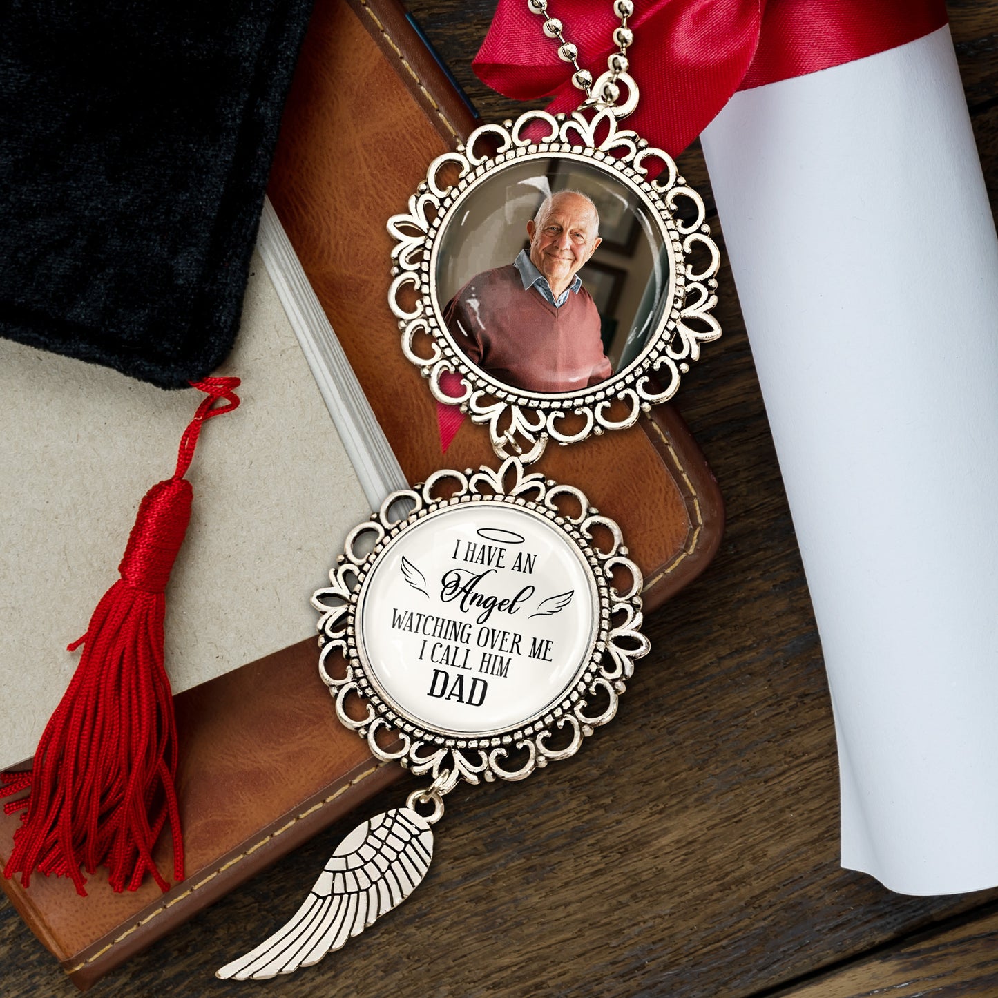 I Have An Angel Watching Over Me I Call Him Dad, Angel Wing and Pendant Charm - Personalized Hanging Ornament With Angel Wing, Pendant Charm - HME205_PECHA