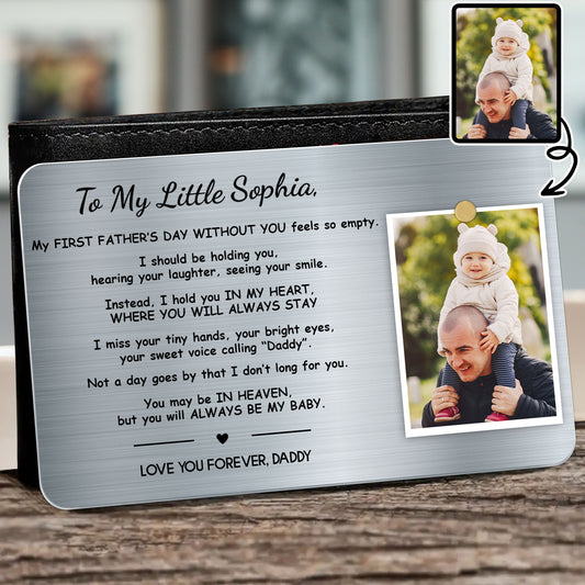 To My Little Sophia, My First Mother's Day Without You, Photograph And Heart Symbol - Personalized Aluminum Wallet Card - HME206_ALCA