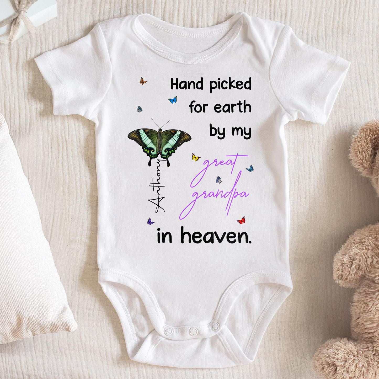 Hand Picked For Earth By My Great Grandpa In Heaven, Butterfly and Stars