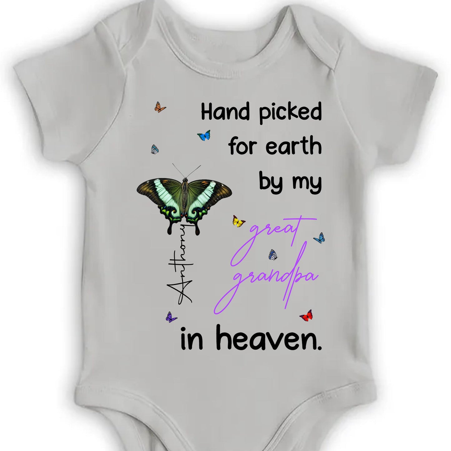Hand Picked For Earth By My Great Grandpa In Heaven, Butterfly and Stars
