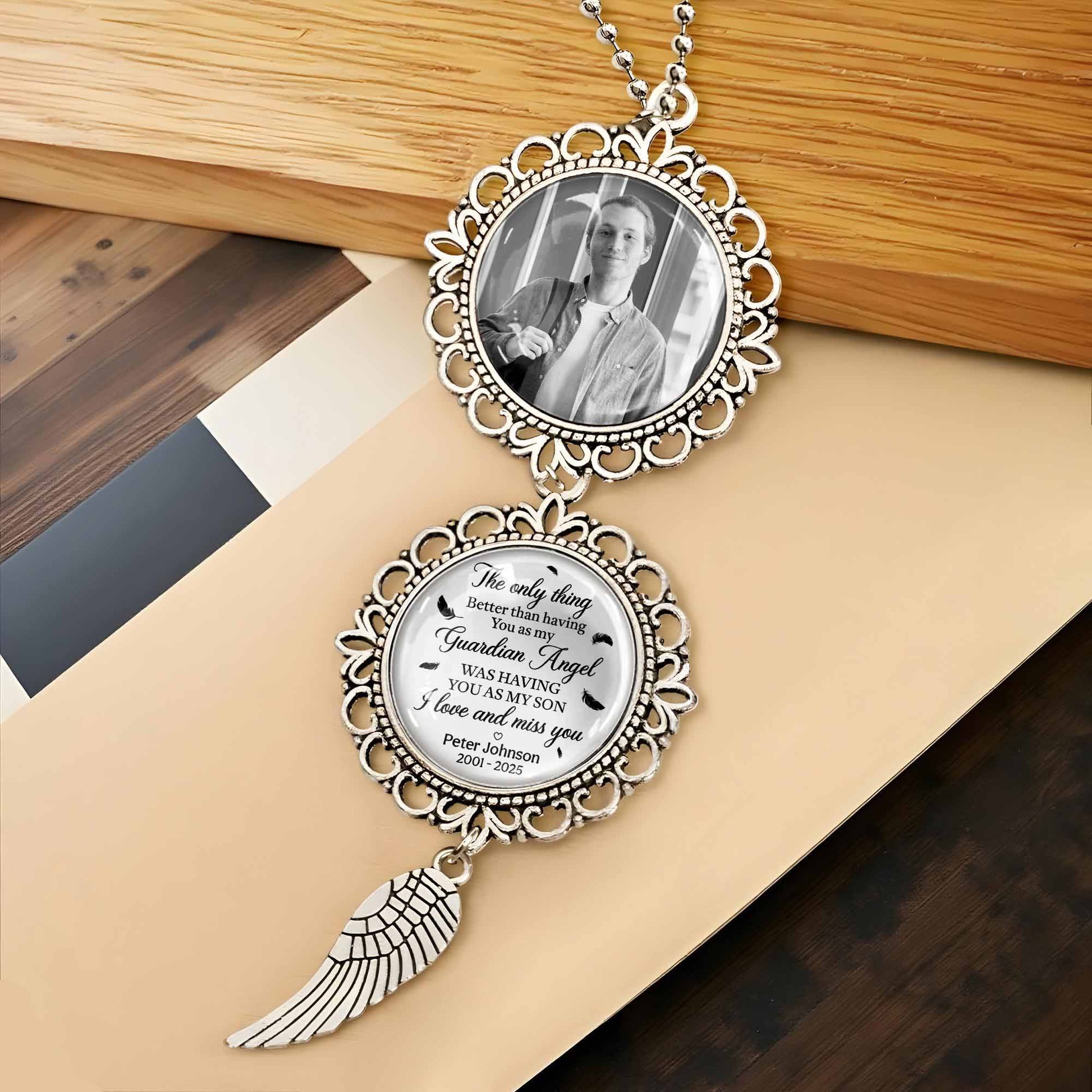 The Only Thing Better Than Having A Guardian Angel Was Having You As My Son, Angel Wing And Pendant Charm