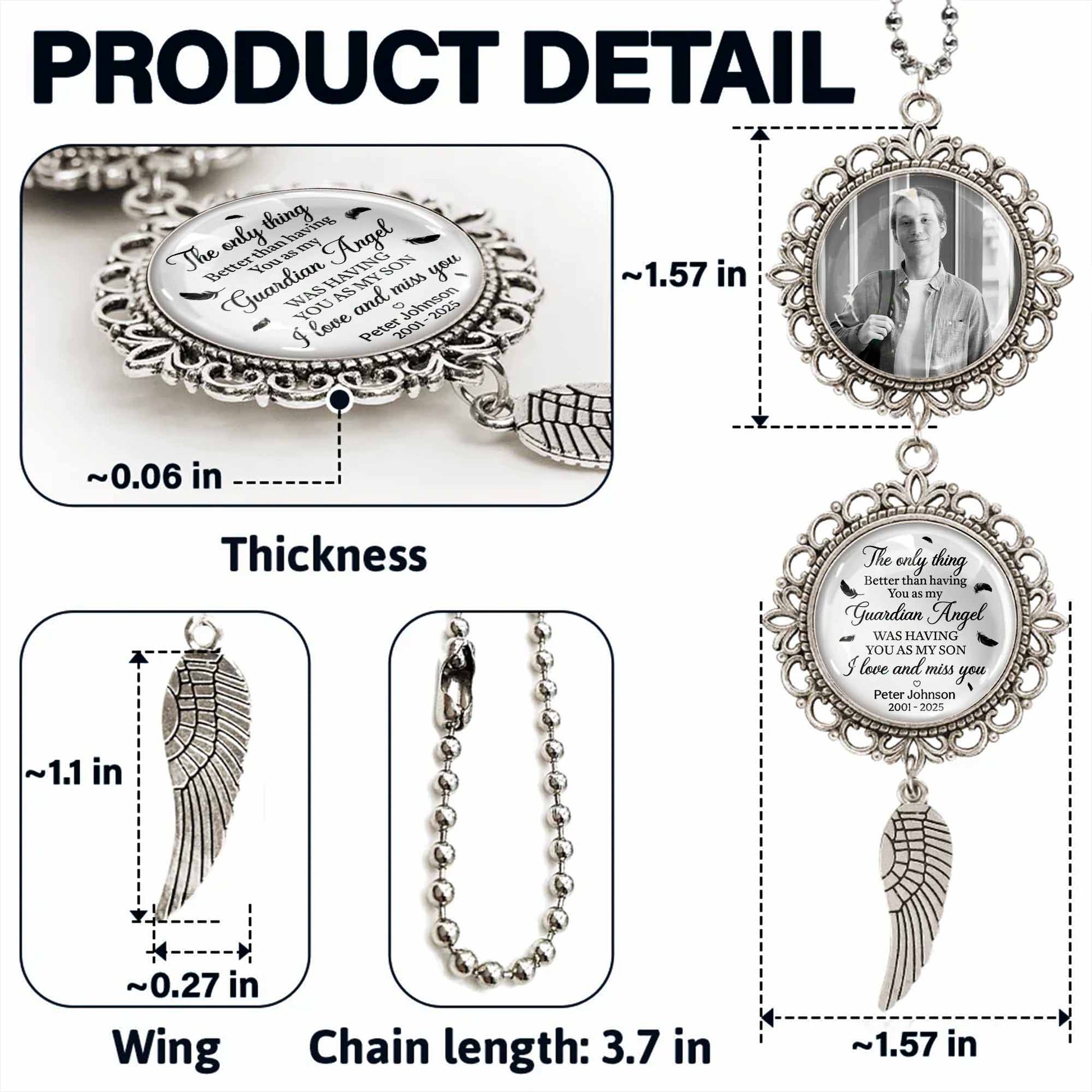 The Only Thing Better Than Having A Guardian Angel Was Having You As My Son, Angel Wing And Pendant Charm