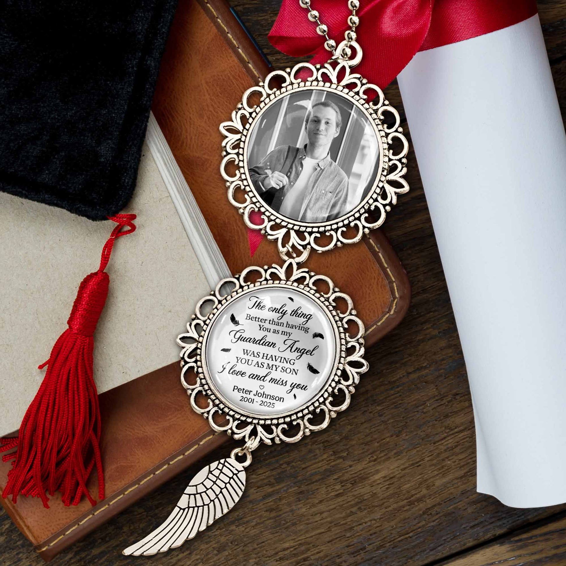 The Only Thing Better Than Having A Guardian Angel Was Having You As My Son, Angel Wing And Pendant Charm