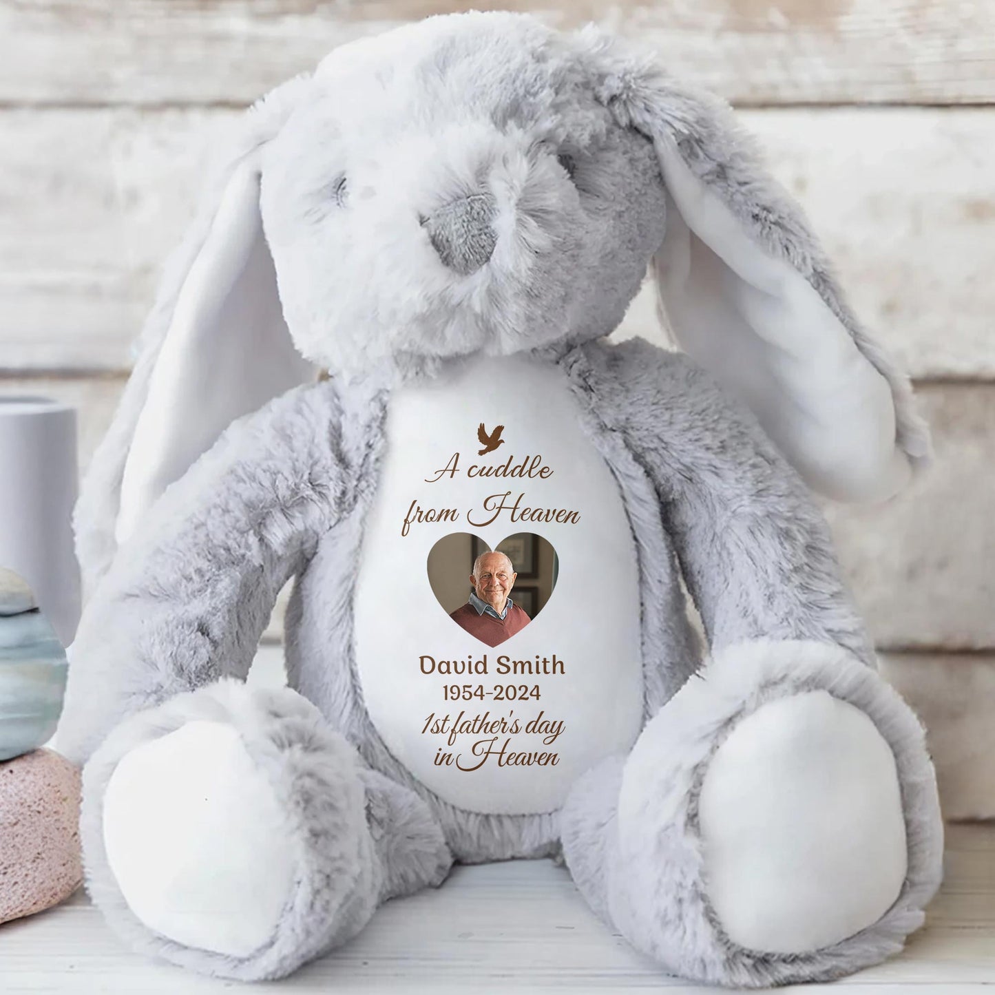 A Cuddle From Heaven, Stuffed Bunny and Dove