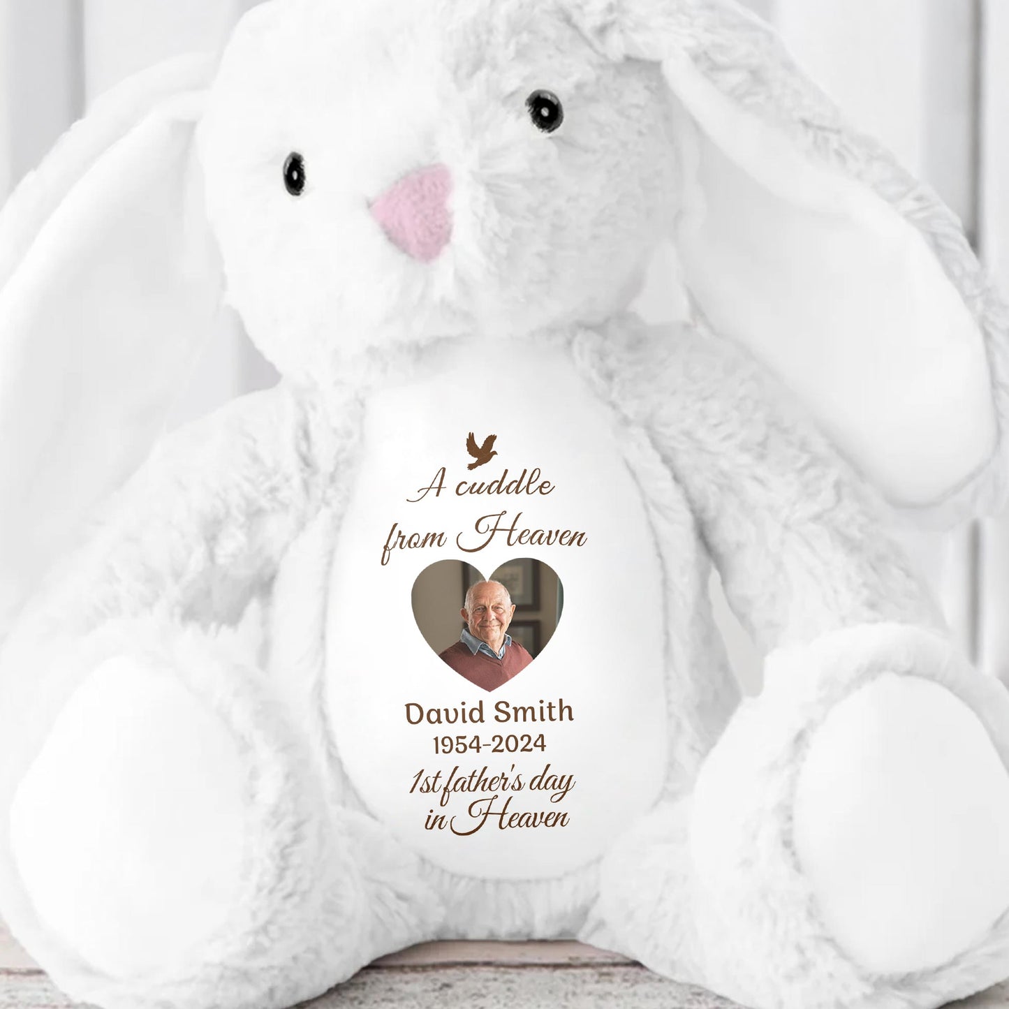 A Cuddle From Heaven, Stuffed Bunny and Dove