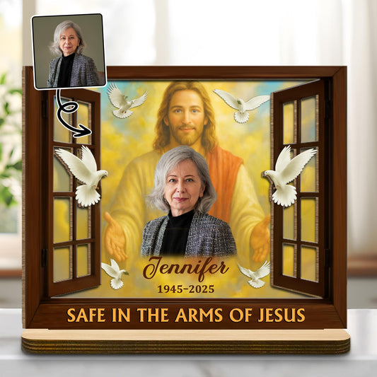 Safe In The Arms Of Jesus With Dove And Religious Figure