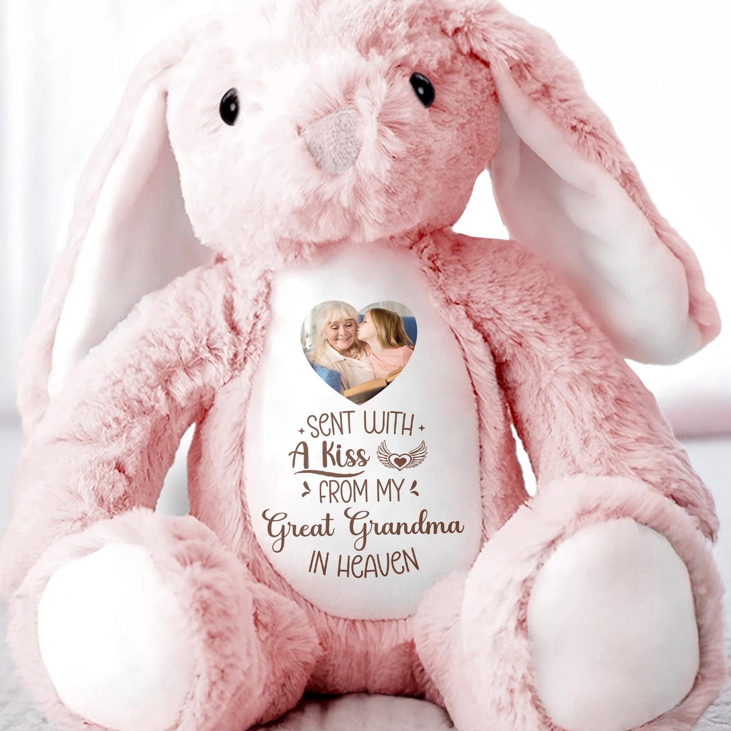 Sent With A Kiss From Great Grandma In Heaven, Stuffed Bunny With Photo Insert