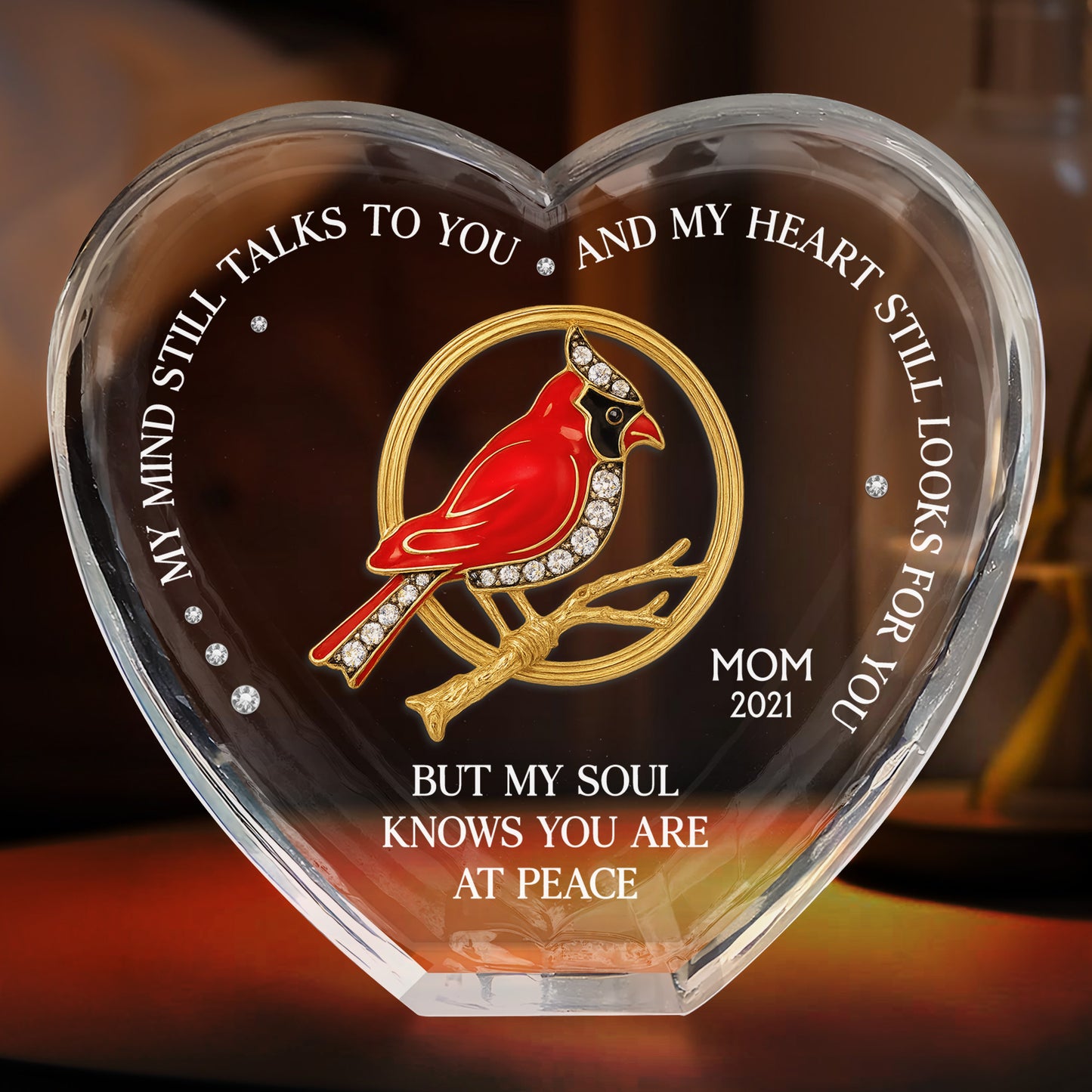 My Mind Still Talks To You, Red Cardinals, Hummingbirds, Butterflies - Personalized Crystal Heart - HME244_CHE