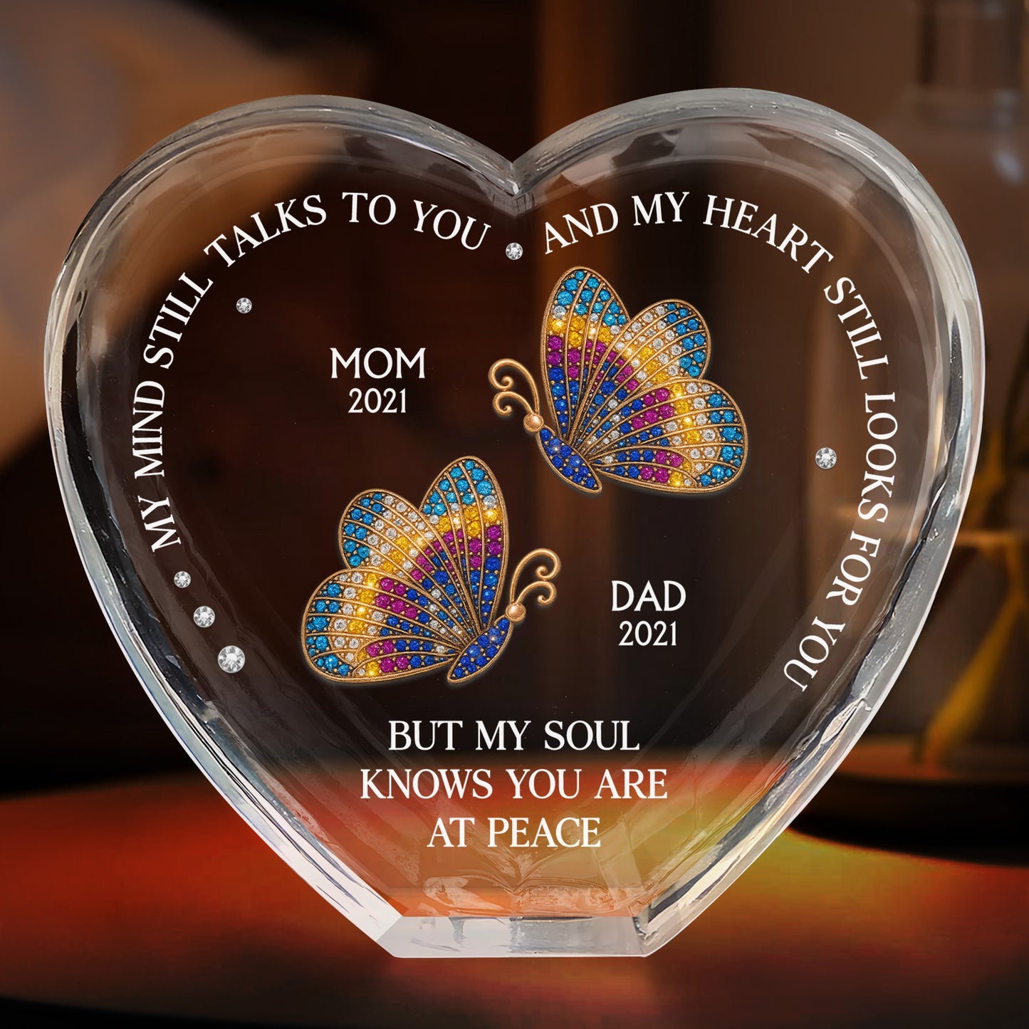 My Mind Still Talks To You, Red Cardinals, Hummingbirds, Butterflies - Personalized Crystal Heart - HME244_CHE