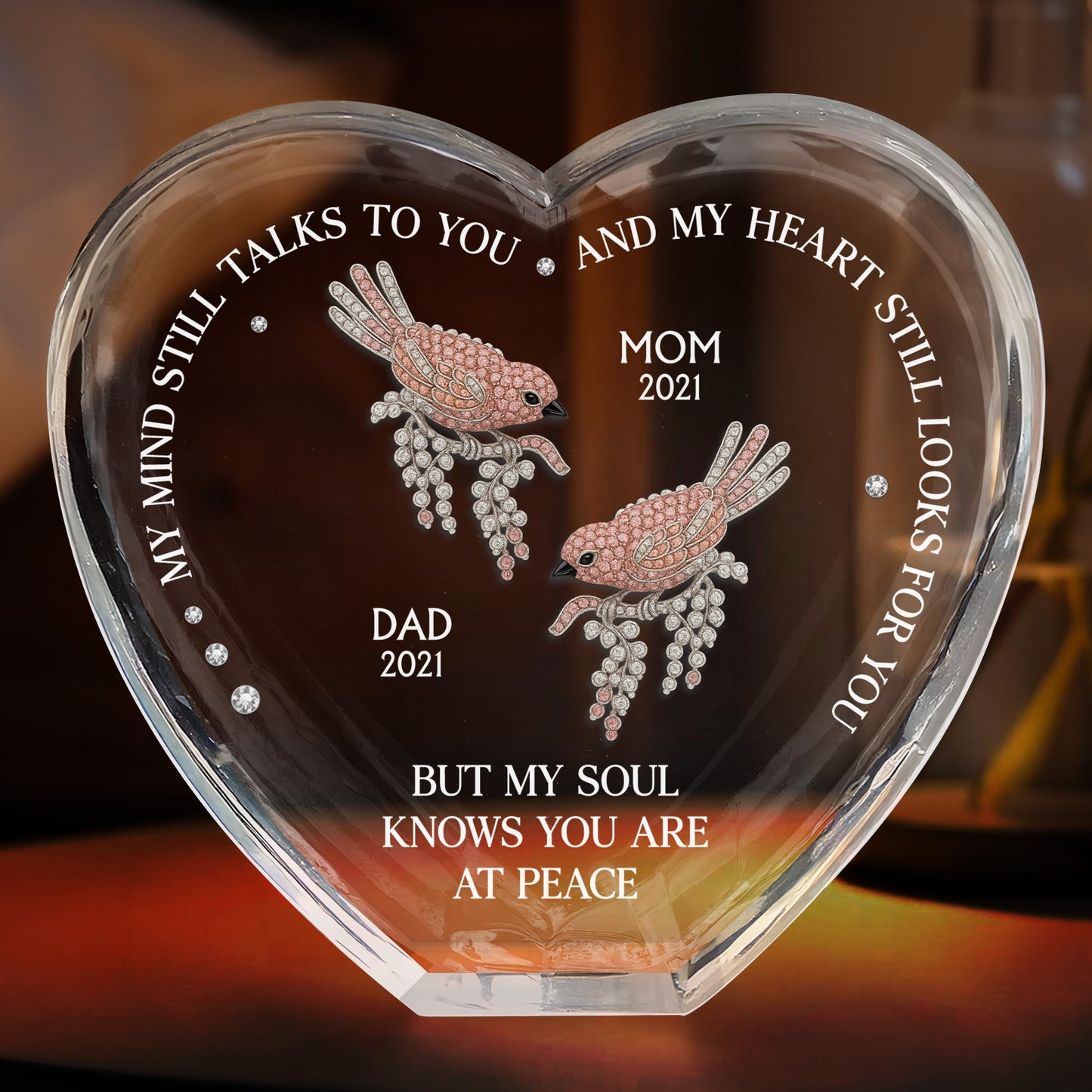 My Mind Still Talks To You, Red Cardinals, Hummingbirds, Butterflies - Personalized Crystal Heart - HME244_CHE