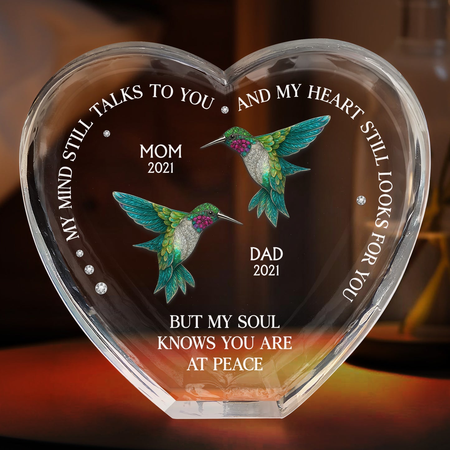 My Mind Still Talks To You, Red Cardinals, Hummingbirds, Butterflies - Personalized Crystal Heart - HME244_CHE