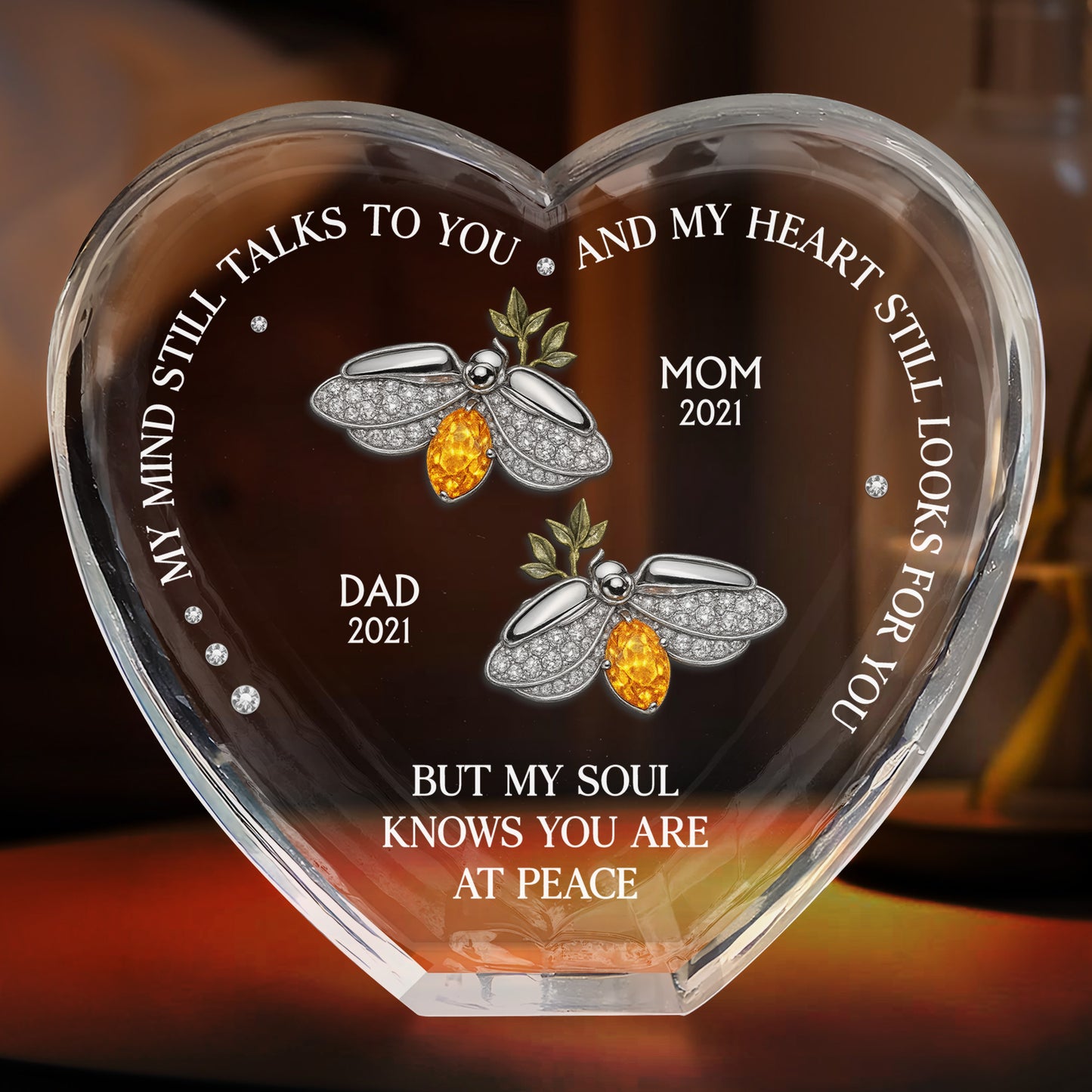 My Mind Still Talks To You, Red Cardinals, Hummingbirds, Butterflies - Personalized Crystal Heart - HME244_CHE