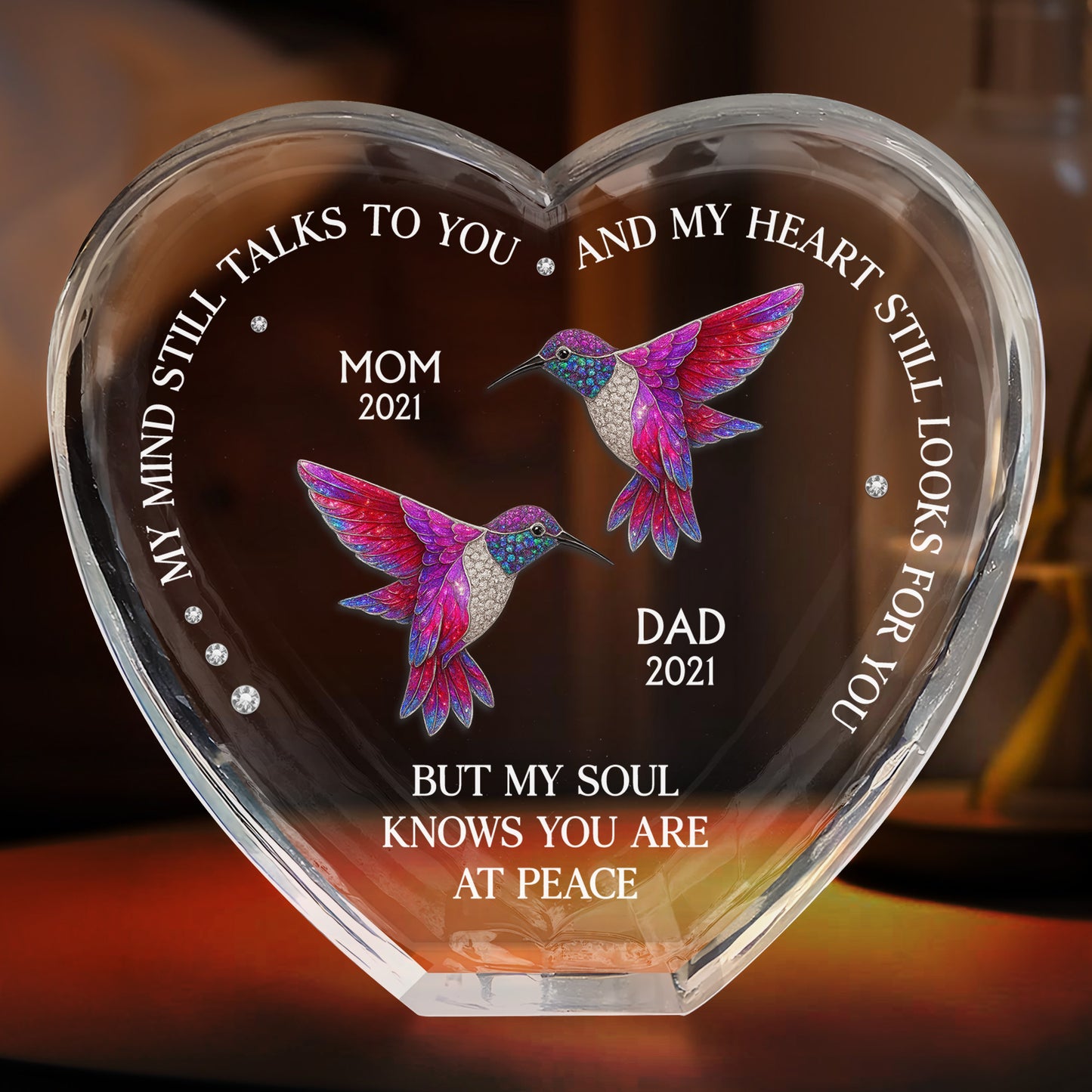 My Mind Still Talks To You, Red Cardinals, Hummingbirds, Butterflies - Personalized Crystal Heart - HME244_CHE