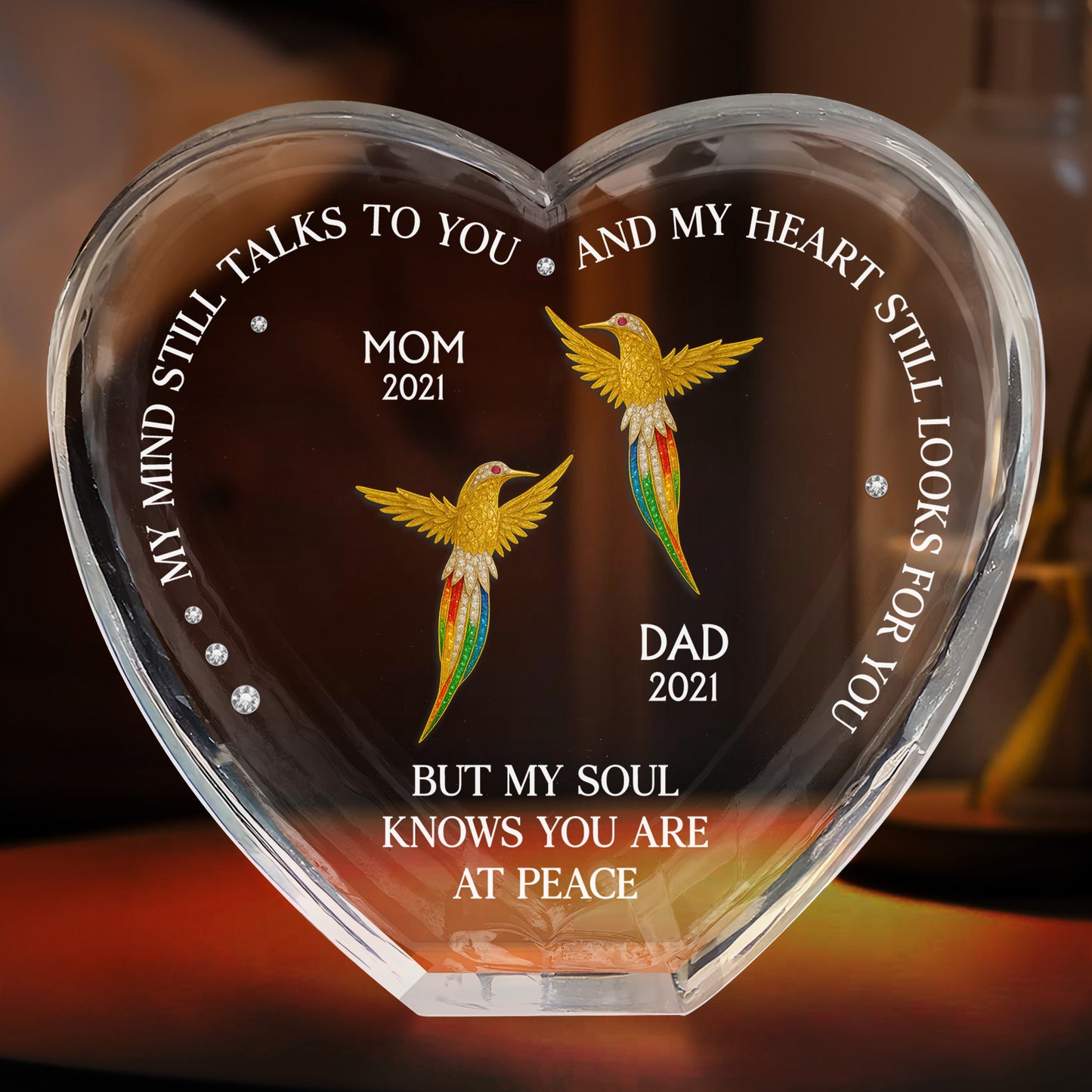 My Mind Still Talks To You, Red Cardinals, Hummingbirds, Butterflies - Personalized Crystal Heart - HME244_CHE