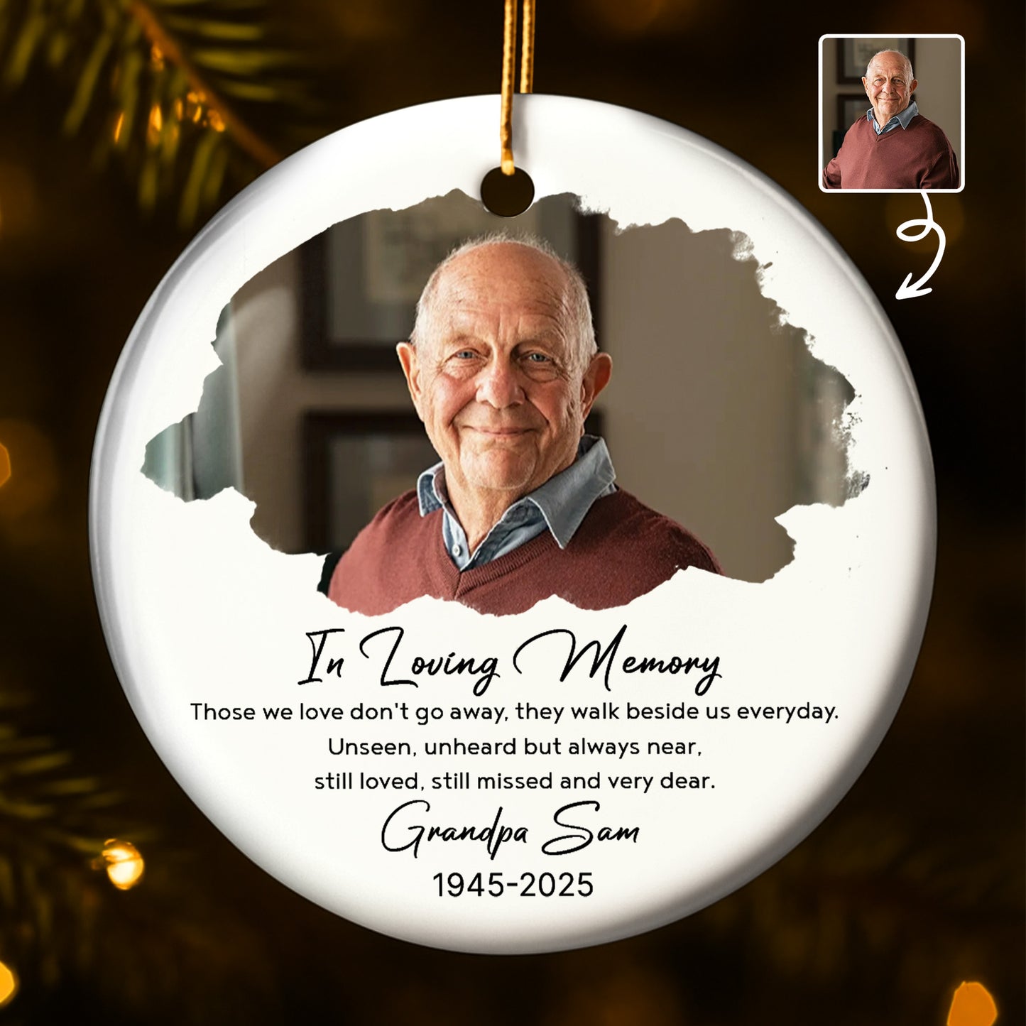 In Loving Memory, Photo Of Grandpa - Personalized Custom Ceramic Ornament With Round Shape - HME268_RCE