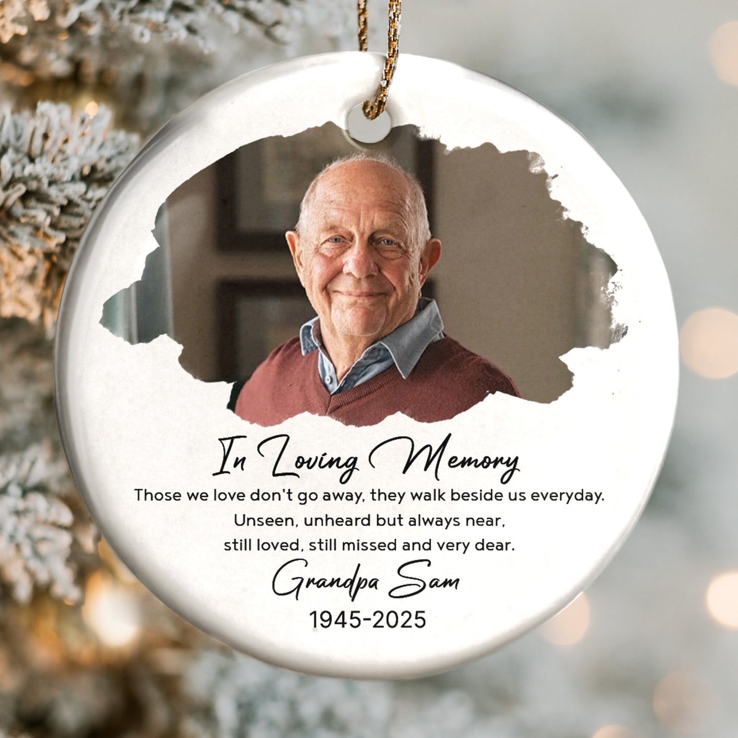 In Loving Memory, Photo Of Grandpa - Personalized Custom Ceramic Ornament With Round Shape - HME268_RCE